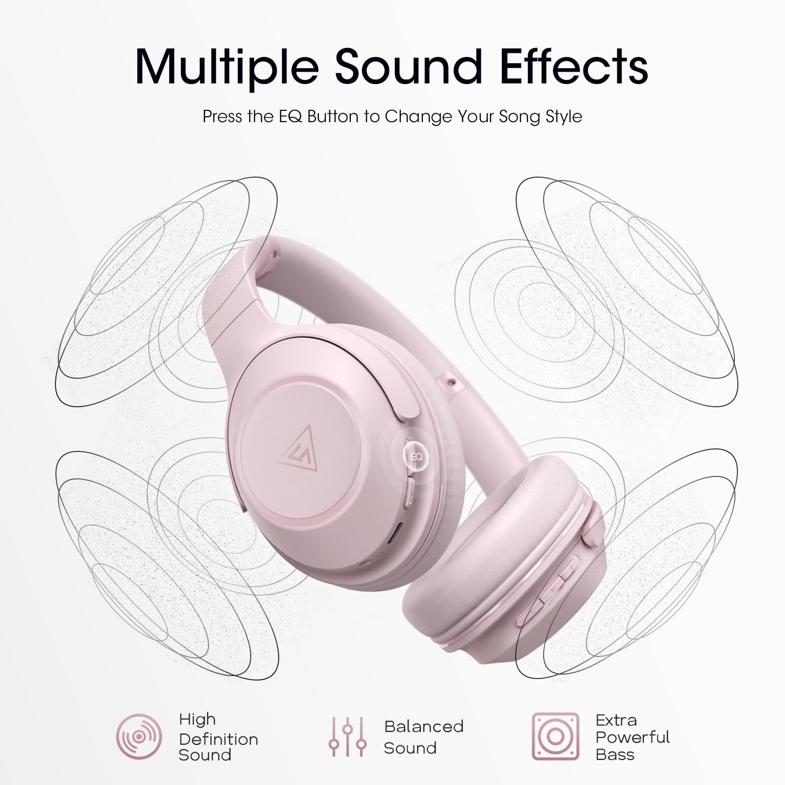 DOQAUS Wireless Bluetooth Headphones with Microphone - 70 Hours Playtime, Hi-Fi Stereo Sound, 3 EQ Modes, Foldable Design for iPhone, Android, PC - Perfect for Travel, Office, Gym & Home Use (Pink)