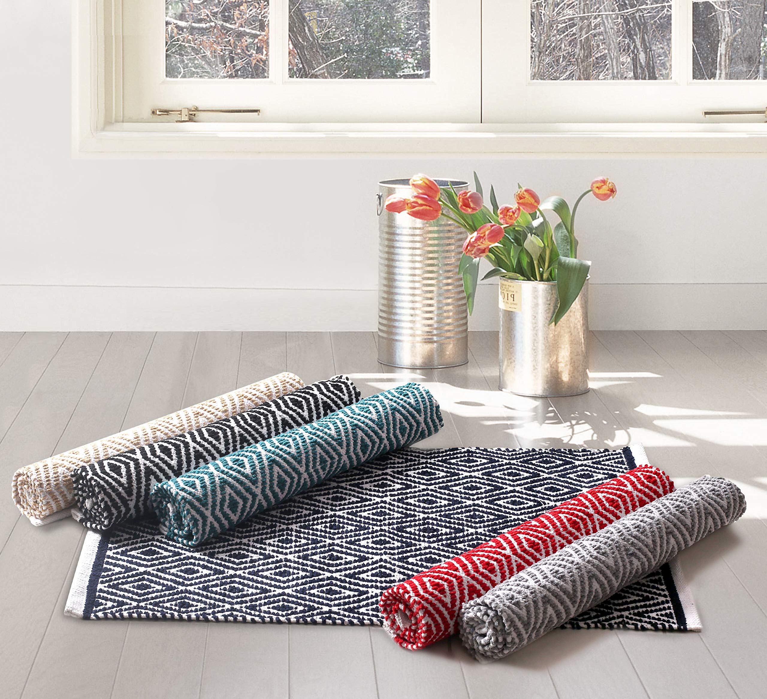 THE BEER VALLEY Cotton Diamond Rug 21x34 Inches - Reversible Machine Washable Area Rug for Bedroom, Kitchen, Entryway, Bathroom - Soft Non-Slip Accent Rug for Home Decor, Living Room, Dorm