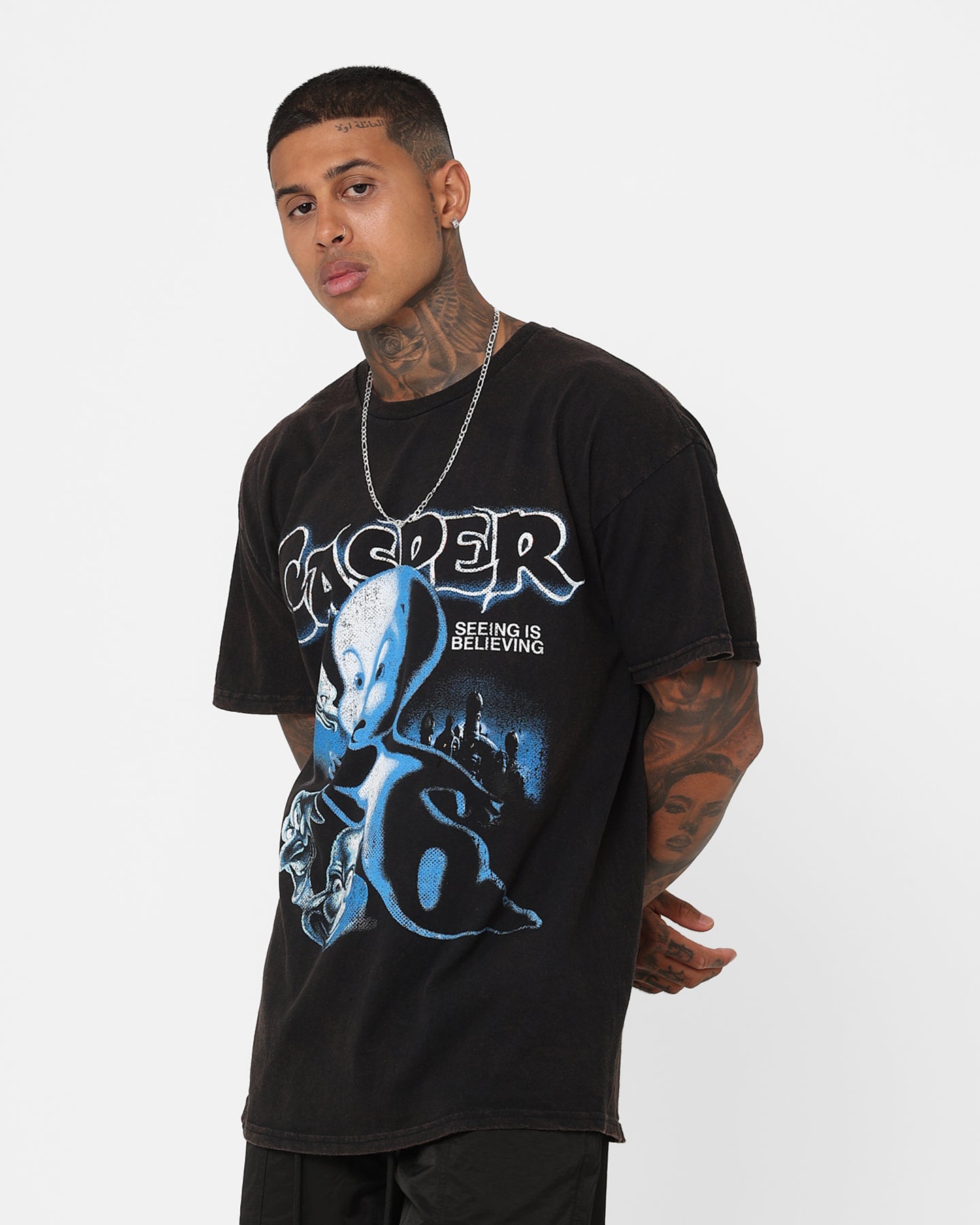 Vintage Casper T-Shirt - Black Wash Distressed Retro Graphic Tee for Men & Women | American Thrift Style | Perfect for Casual Wear, Street Fashion & 90s Retro Outfits