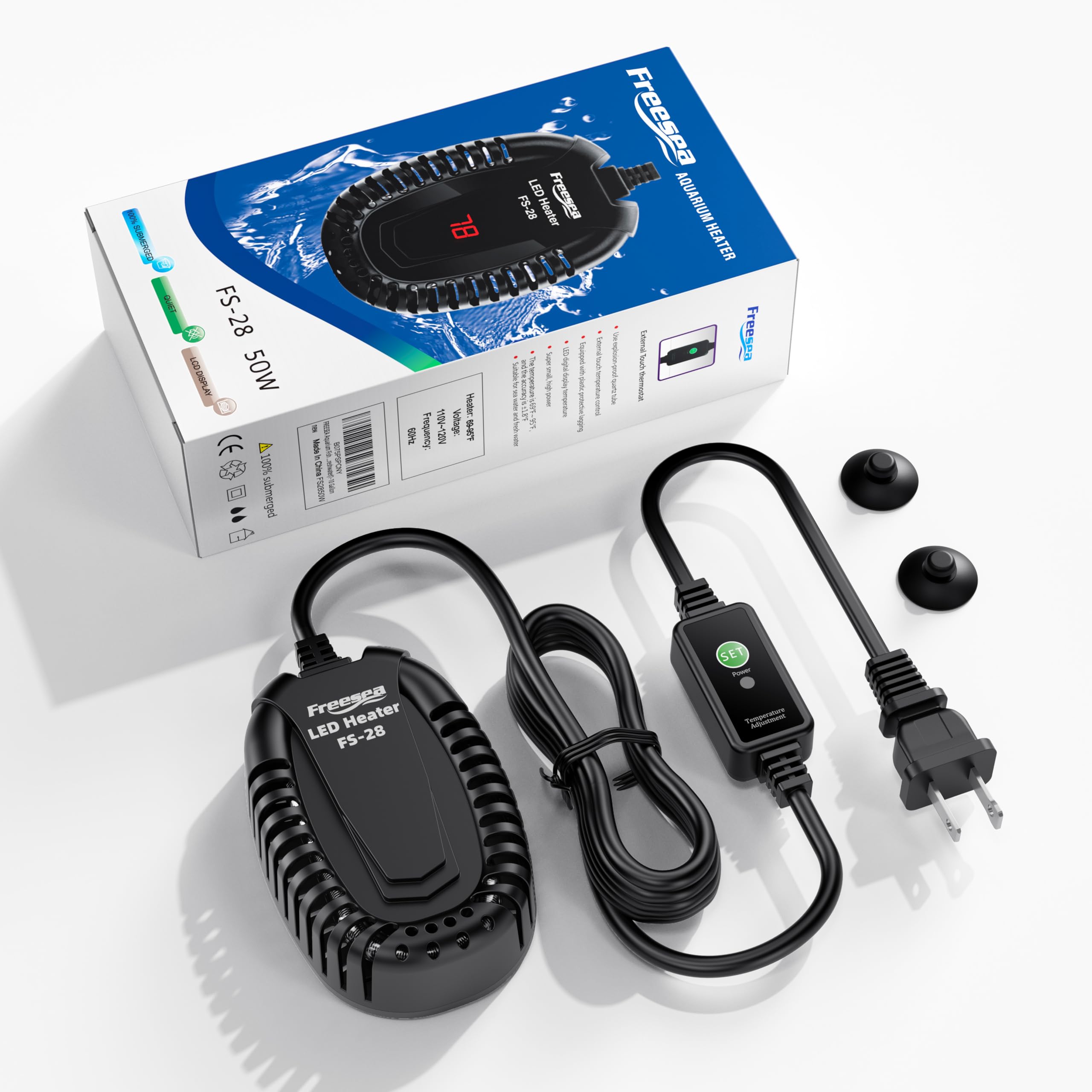 FREESEA 50W Submersible Aquarium Heater with Adjustable Temperature Controller - Perfect for Betta Fish, Turtles, Saltwater & Freshwater Tanks (1-10 Gallon) | Ideal for Home Aquariums, Fish Breeding & Pet Habitat Maintenance