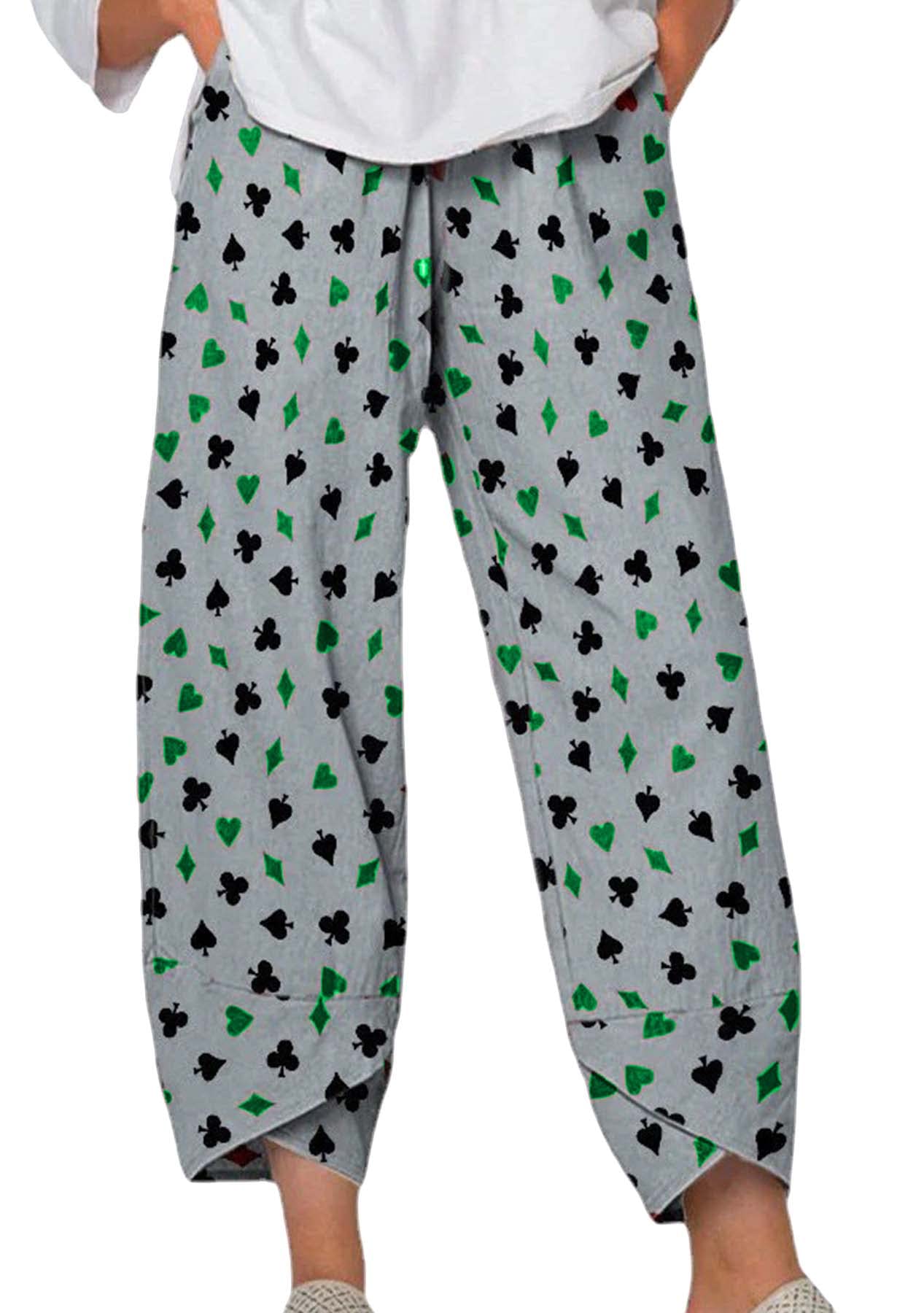 GRASWE Women's Printed Dot Wide Leg Pants - High Waisted Flowy Lounge Pants for Casual Wear, Office & Vacation | Soft Stretchy Comfortable Elastic Waist Trousers