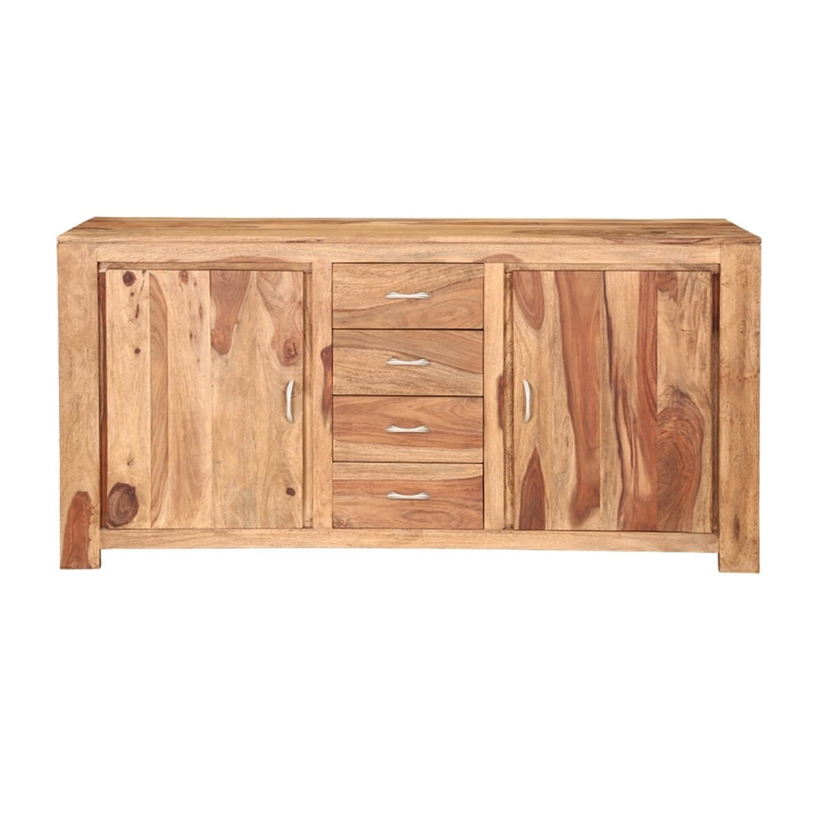Premium Solid Wood Sideboard Cabinet - 4 Drawer Large Storage Buffet for Dining Room, Living Room & Entryway | Handcrafted Indian Teak Wood Furniture for Home Decor
