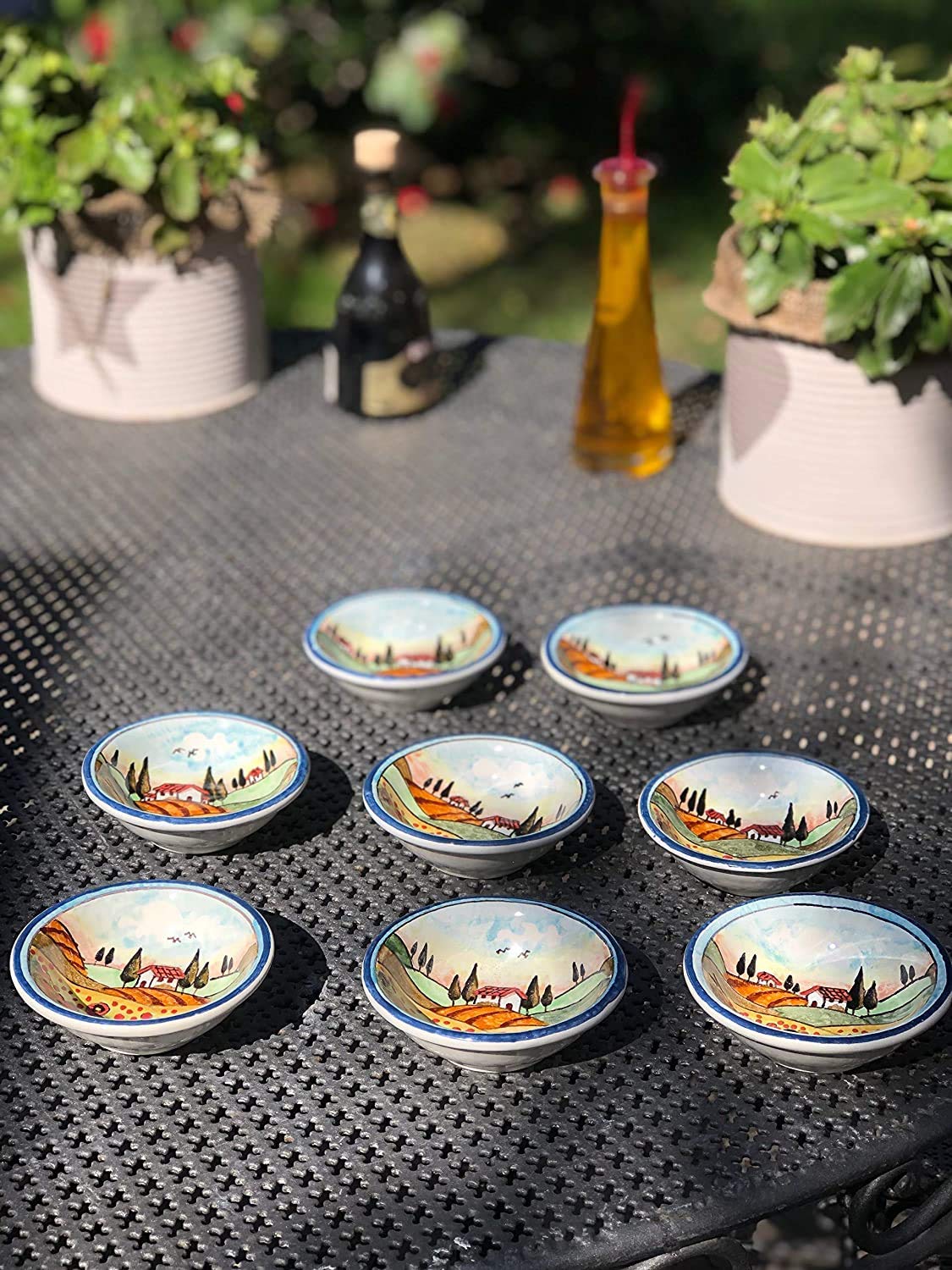 Italian Ceramic Serving Set - 8-Piece Appetizer Tray & Bowls with Hand-Painted Poppies | Tuscan Art Pottery Made in Italy | Perfect for Entertaining, Dinner Parties & Home Decor