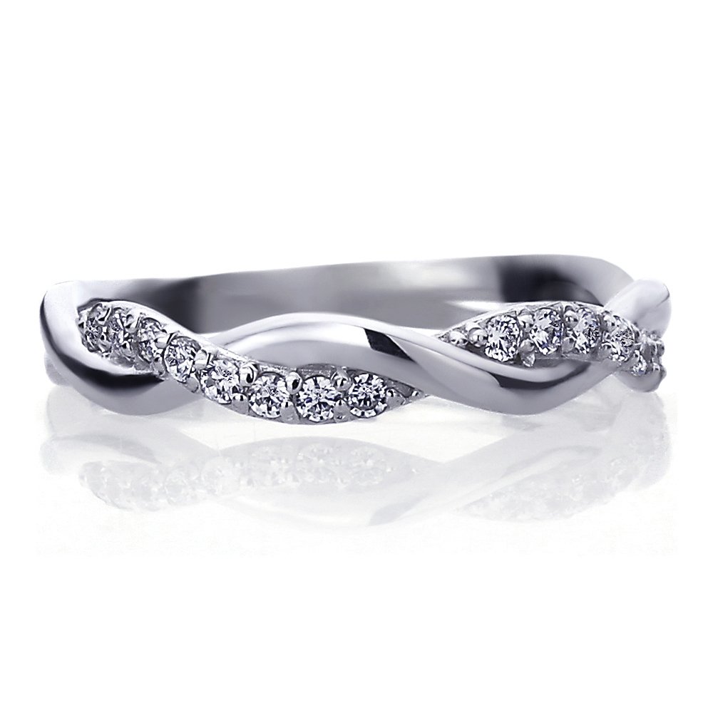 14K White Gold CZ Pave Twisted Wedding Band Ring for Women - Size 5 to 9 - Perfect for Engagement, Anniversary & Bridal Jewelry Gifts