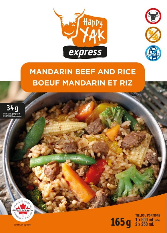Happy Yak Mandarin Beef & Rice - Premium Freeze-Dried Camping & Emergency Food - High Protein Meal for Backpacking, Hiking & Survival Kits