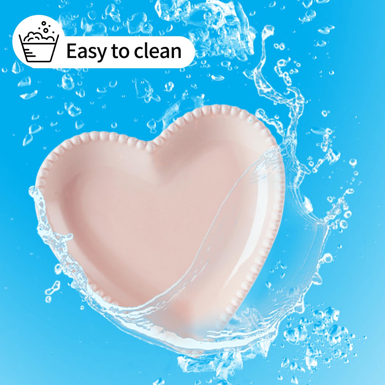 OMAYKEY 10-Pack 6.3 Inch Heart-Shaped Ceramic Plates - Microwave, Oven & Dishwasher Safe Dessert, Salad & Appetizer Plates for Cake, Snack, Ice Cream - Elegant Pink Porcelain Dinnerware Set for Parties, Romantic Dinners & Home Decor