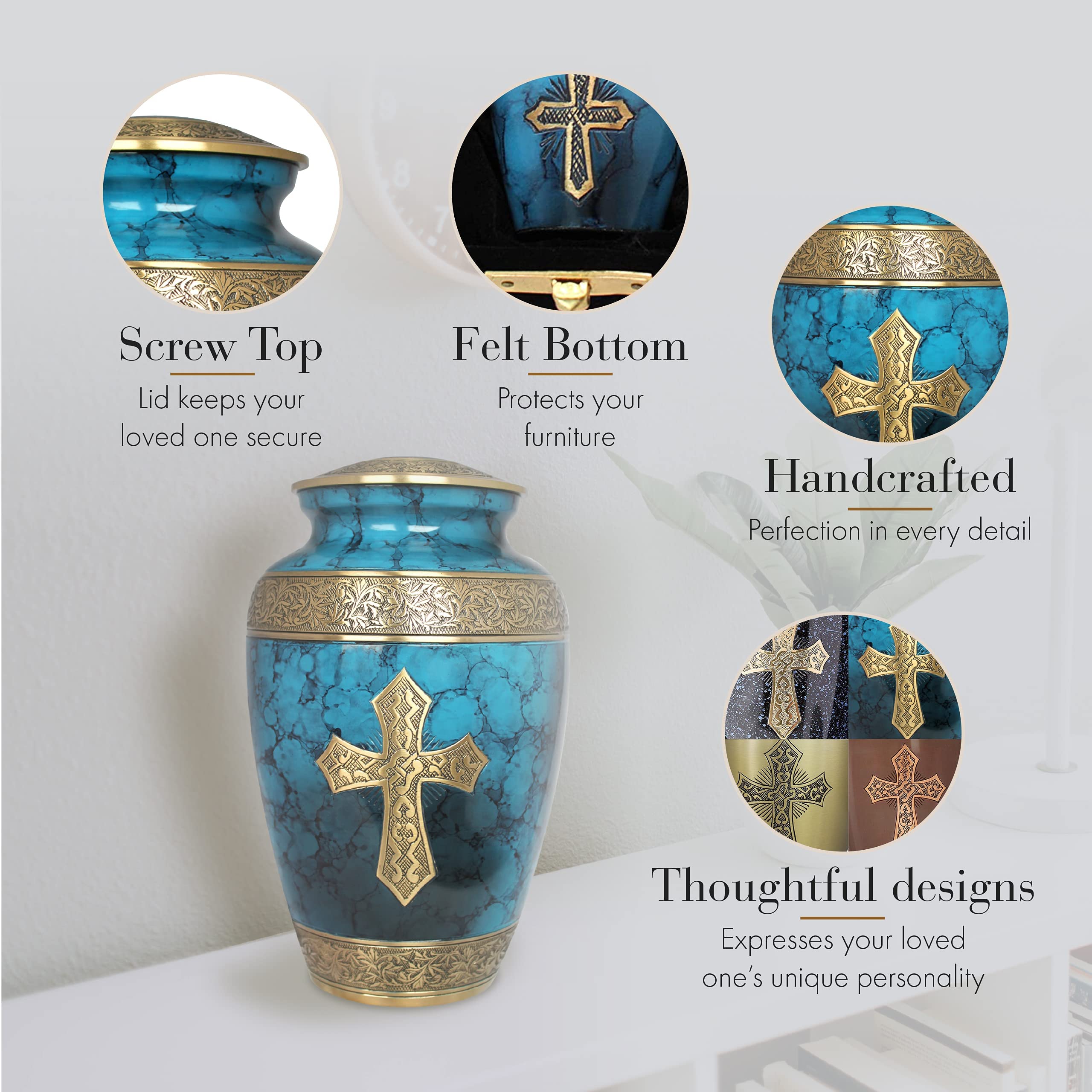 Blue Cross Cremation Urn for Ashes - Personalized Adult Male Urn for Human Ashes | Handcrafted Decorative Urn with Cross Design | Large Capacity Memorial Urn for Funeral, Memorial Service & Home Display
