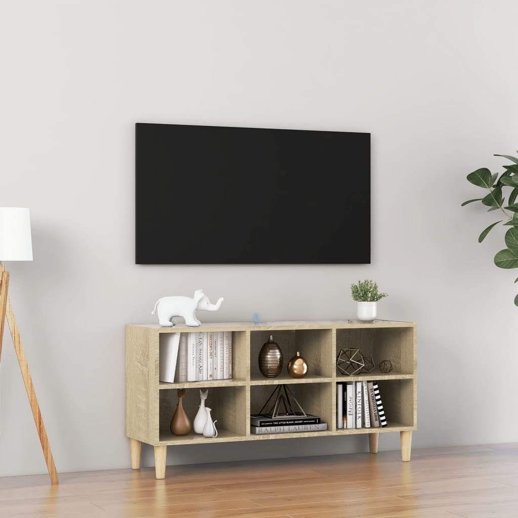 Modern TV Stand with Storage - Solid Wood Entertainment Center Console for Living Room, Sonoma Oak Finish, 40.7