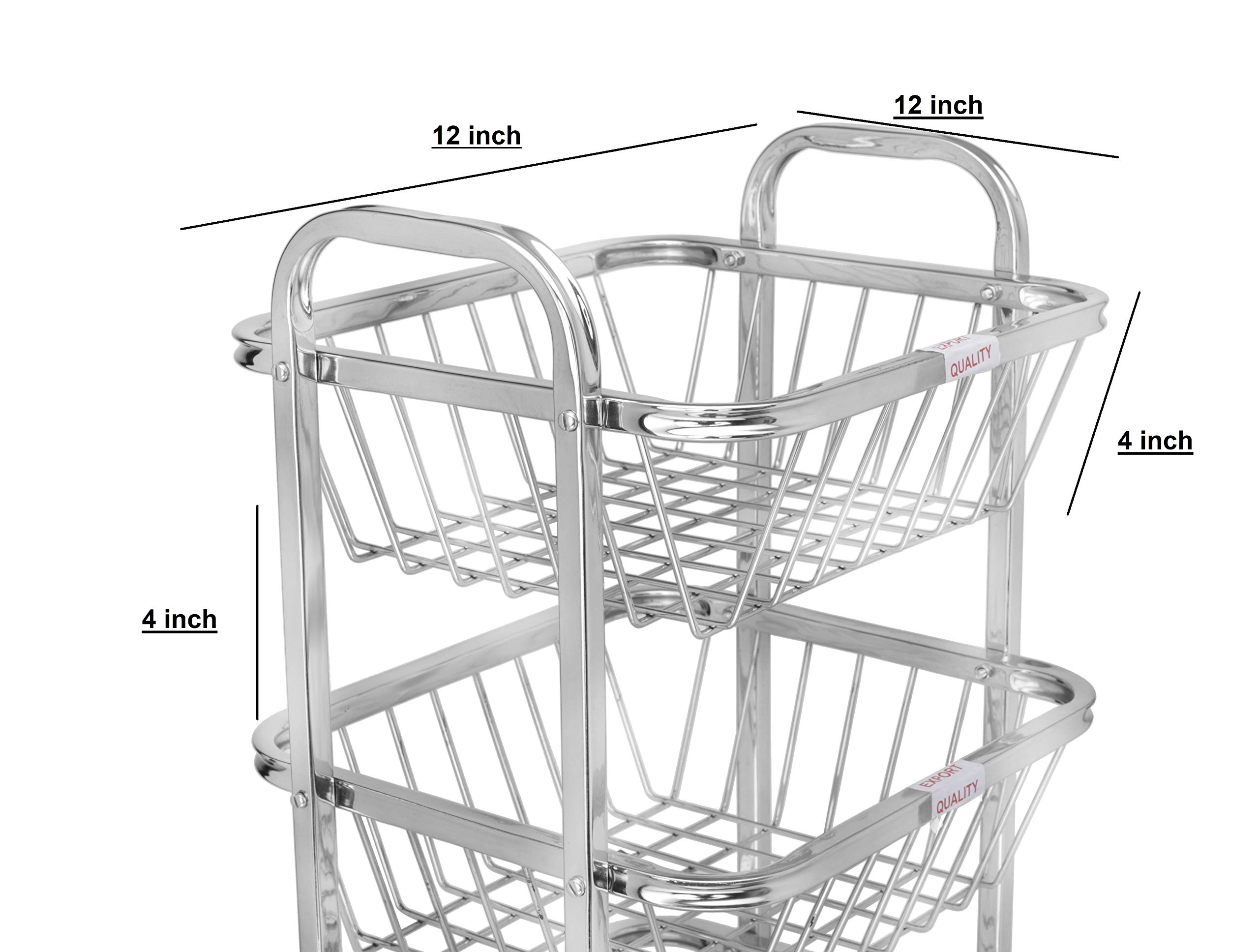 LiMETRO 4-Tier Stainless Steel Kitchen Cart - Vegetable & Fruit Storage Basket Organizer for Onions, Potatoes, Pantry - Space Saving Rolling Trolley for Kitchen, Dining Room, Supermarket, Restaurant