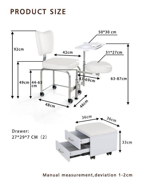 2 in 1 Compact Mobile Manicure Pedicure Chair with Wheels - Professional Nail Salon Station BA3506 for Pedicures & Manicures - Perfect for Home Spa & Salon Business Use