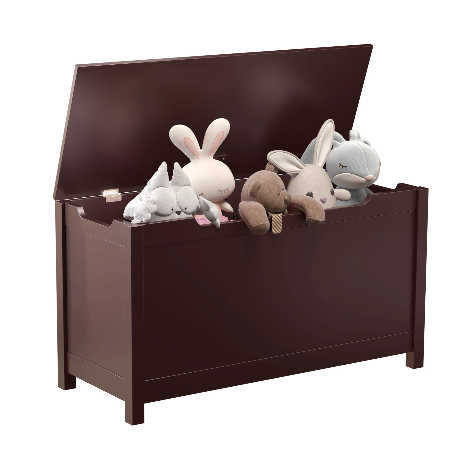 **Wooden Toy Chest for Kids - Safety Hinged Lid Toy Storage Organizer, Playroom Furniture Bench with Durable Dark Brown Finish - Perfect for Nursery, Bedroom & Playroom Organization**