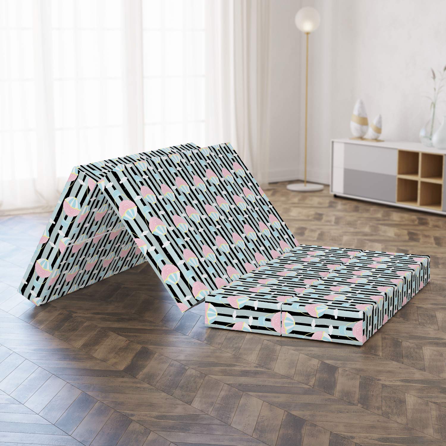 Ambesonne Air Balloon Foldable Mattress - Portable Travel & Camping Bed for Adults & Kids - Lightweight Doodle Design - Perfect for Road Trips, Guest Beds & Outdoor Adventures