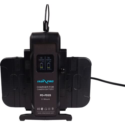 IndiPRO Dual V-Mount Battery Intelligent Charger - Professional Power Solution for DSLR Cameras, Video Cameras & Film Equipment - Perfect for On-Location Shooting & Studio Productions