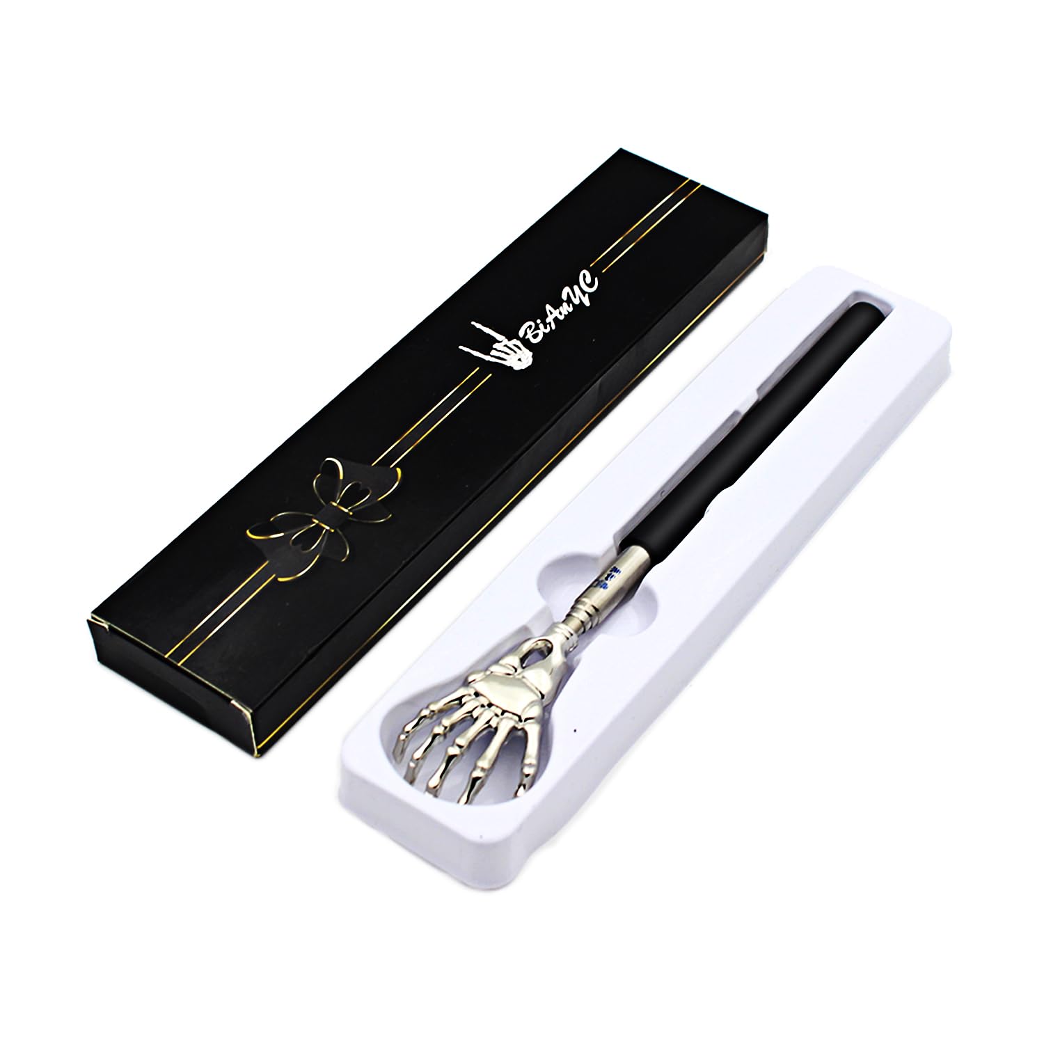 1-Pack Black Extendable Telescopic Skeleton Hand Back Scratcher - Ghost Hand Massage Tool for Men & Women - Perfect Christmas Stocking Stuffer & Funny Gift for Adults - Great for Office, Home, and Halloween Decor