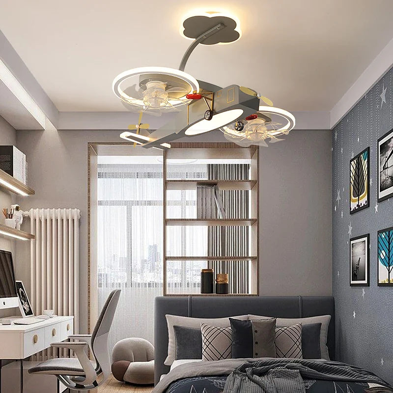 Kids Airplane Fan Light - LED Ceiling Fan with Remote for Bedroom, Nursery & Playroom | Perfect for Cooling & Decorating Children's Rooms