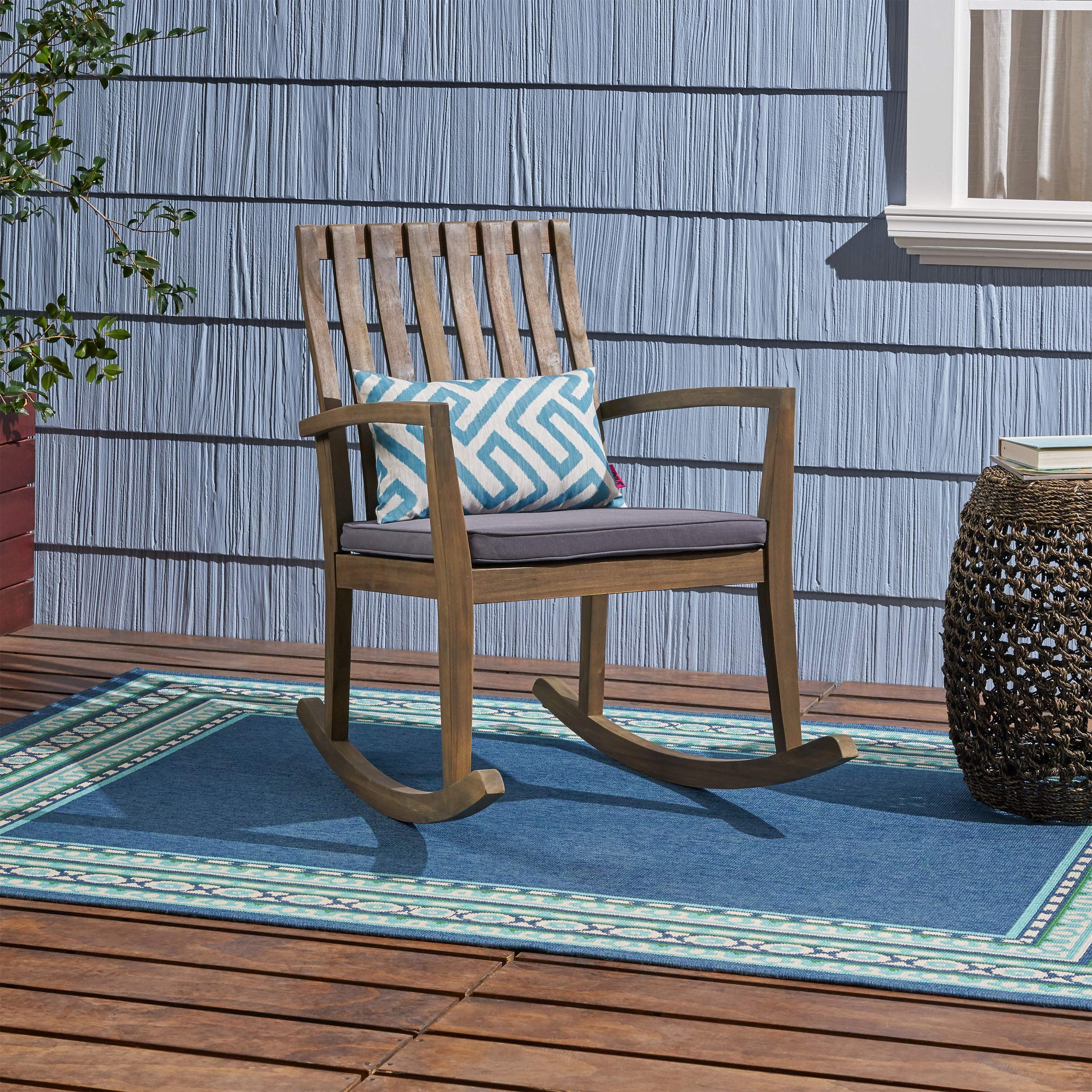 Premium Gray Patio Rocking Chair with Dark Gray Finish - Outdoor Relaxation & Garden Furniture for Backyard, Porch & Deck