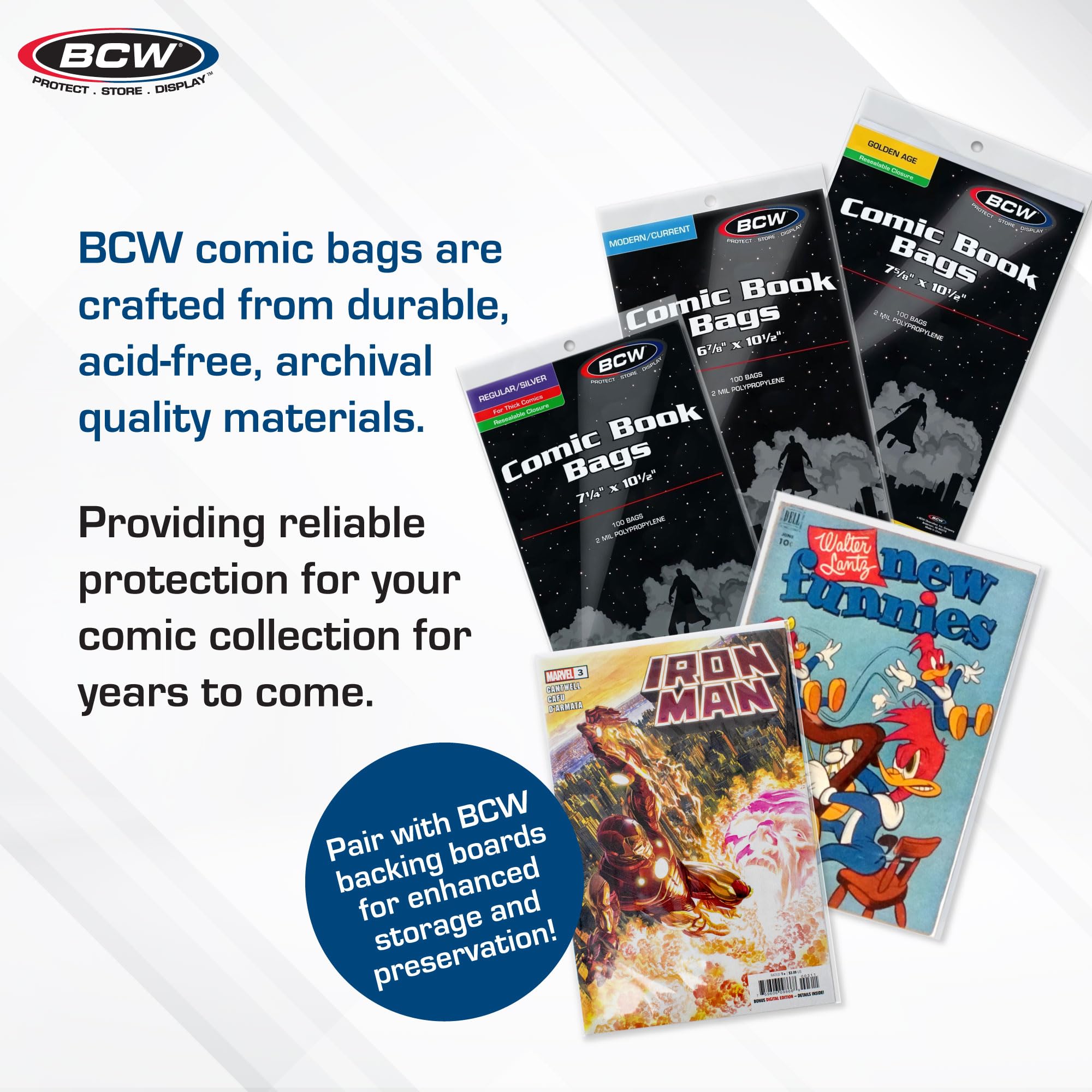 BCW Thick Golden Age Comic Bags - 100 Count | Acid-Free Polypropylene Sleeves for Comic Book Protection | Crystal Clear Storage for Golden Age Comics | Perfect for Collectors & Long-Term Preservation