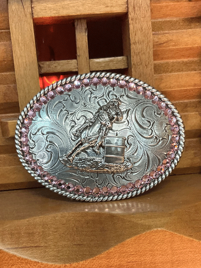 Nocona 37380 Kids Barrel Racer Buckle - Silver Western Belt Buckle for Children's Rodeo & Cowboy Costume - Perfect for Rodeo Events, Horse Riding & Western-Themed Parties