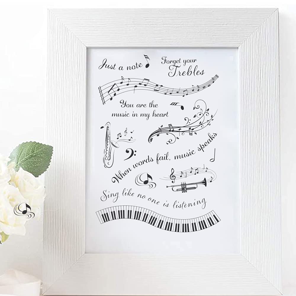 Music Notes Clear Stamps for Card Making & Scrapbooking - Transparent Rubber Seal Stamps with Musical Instruments for DIY Photo Cards, Albums & Crafting Supplies - Perfect for Handmade Greeting Cards, Journals & Memory Books