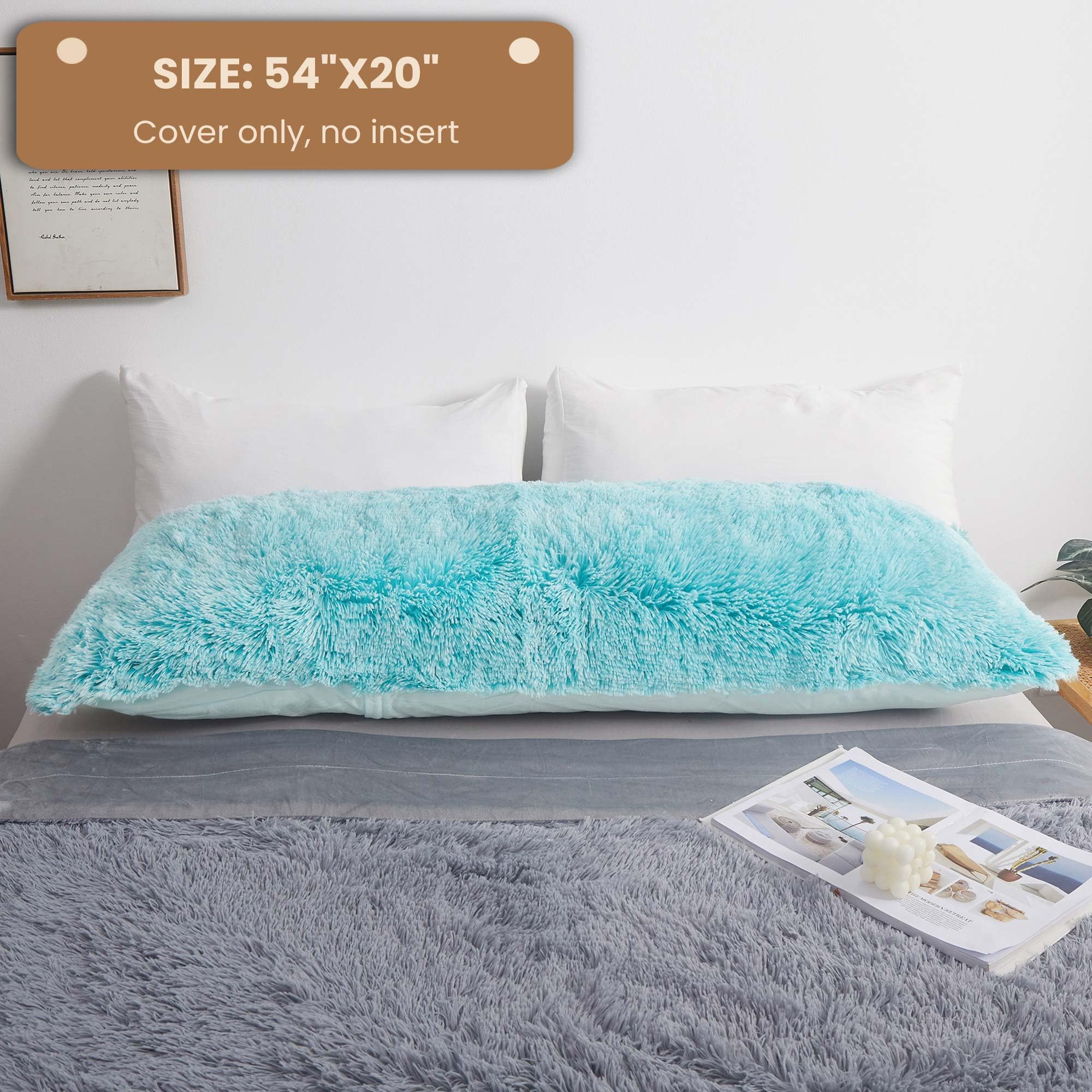 MEGO Shaggy Plush Body Pillow Cover - Mint Faux Fur Fluffy Pillowcase 20x54 Inches, Boho Fuzzy Full Body Pillow Case with Zipper Closure, Ombre Aqua Green - Perfect for Bedroom Decor, Living Room Throw Pillow, Cozy Reading Nook & Nap Time Comfort