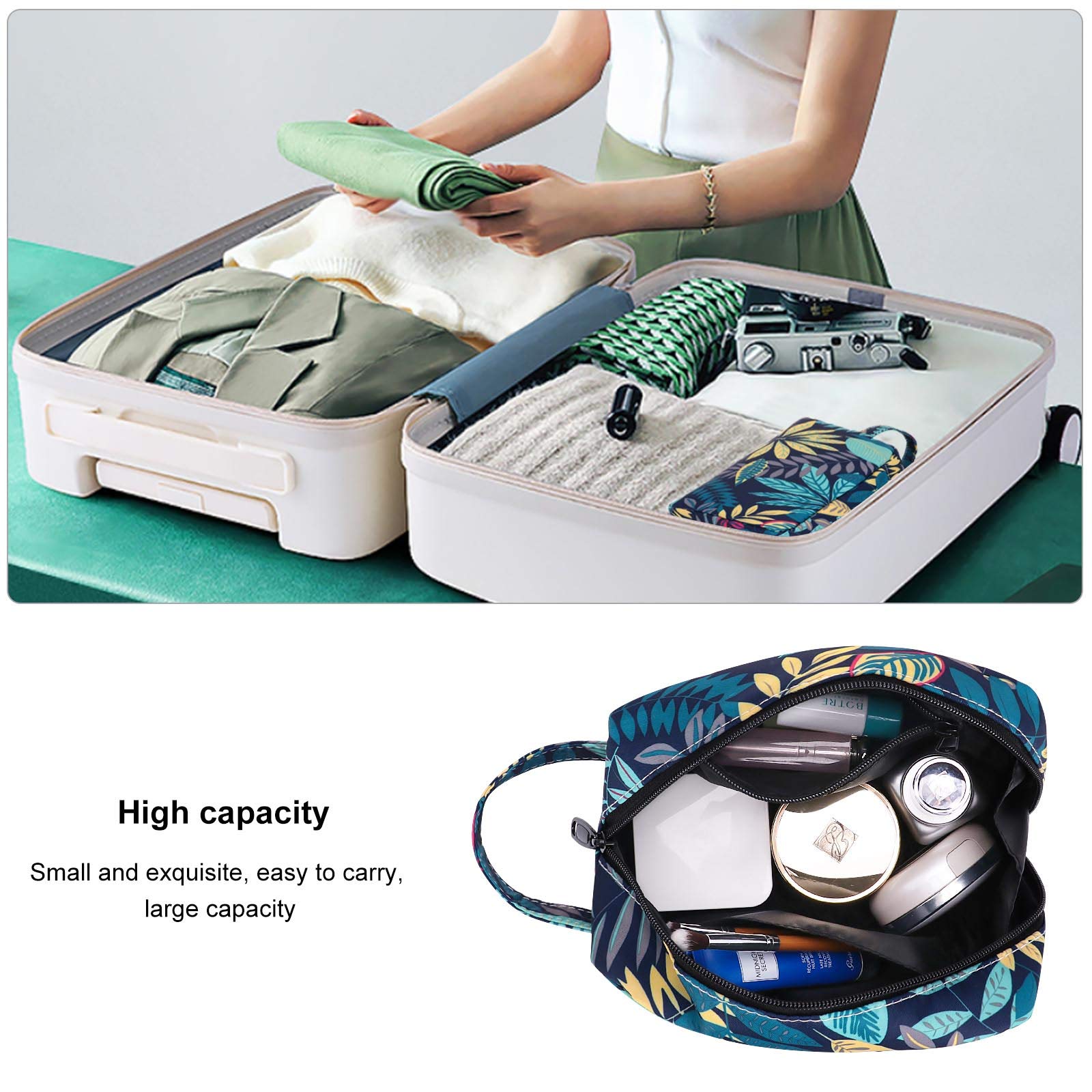 HUA ANEGL Floral Cosmetic Bag for Women - Waterproof Travel Toiletry Organizer with Zipper, Makeup Pouch Purse for Gym, Vacation & Daily Essentials Storage