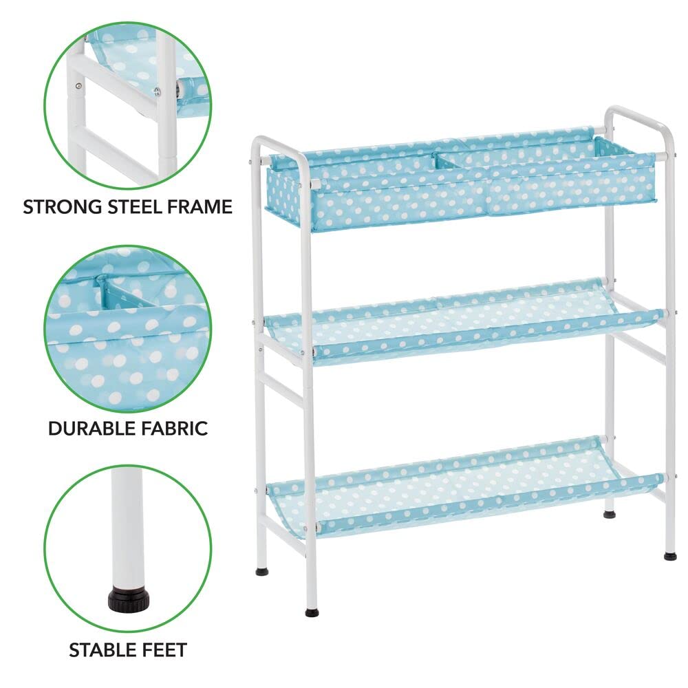 mDesign 3-Tier Metal Toy Storage Organizer Cart - Vertical Kids Bedroom Organizer for Toys, Books, Crafts & Blankets - Sturdy Turquoise/White Toy Shelf for Playroom, Nursery & Daycare Organization