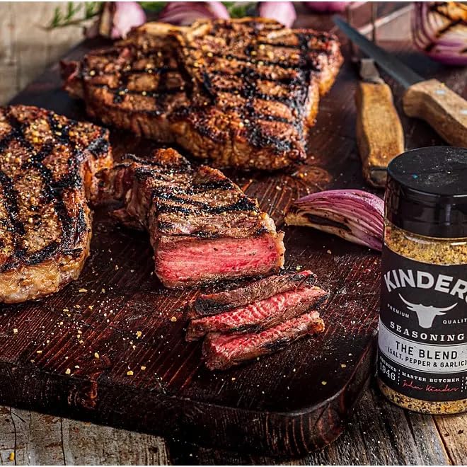 Kinders The Blend Seasoning Salt, Pepper & Garlic Seasoning - 10.5 oz Shaker Bottle with Dual Opening Lid for Easy Measuring | All-Purpose Spice Blend for Grilling, Roasting & Everyday Cooking | Perfect for Steaks, Chicken & Vegetables