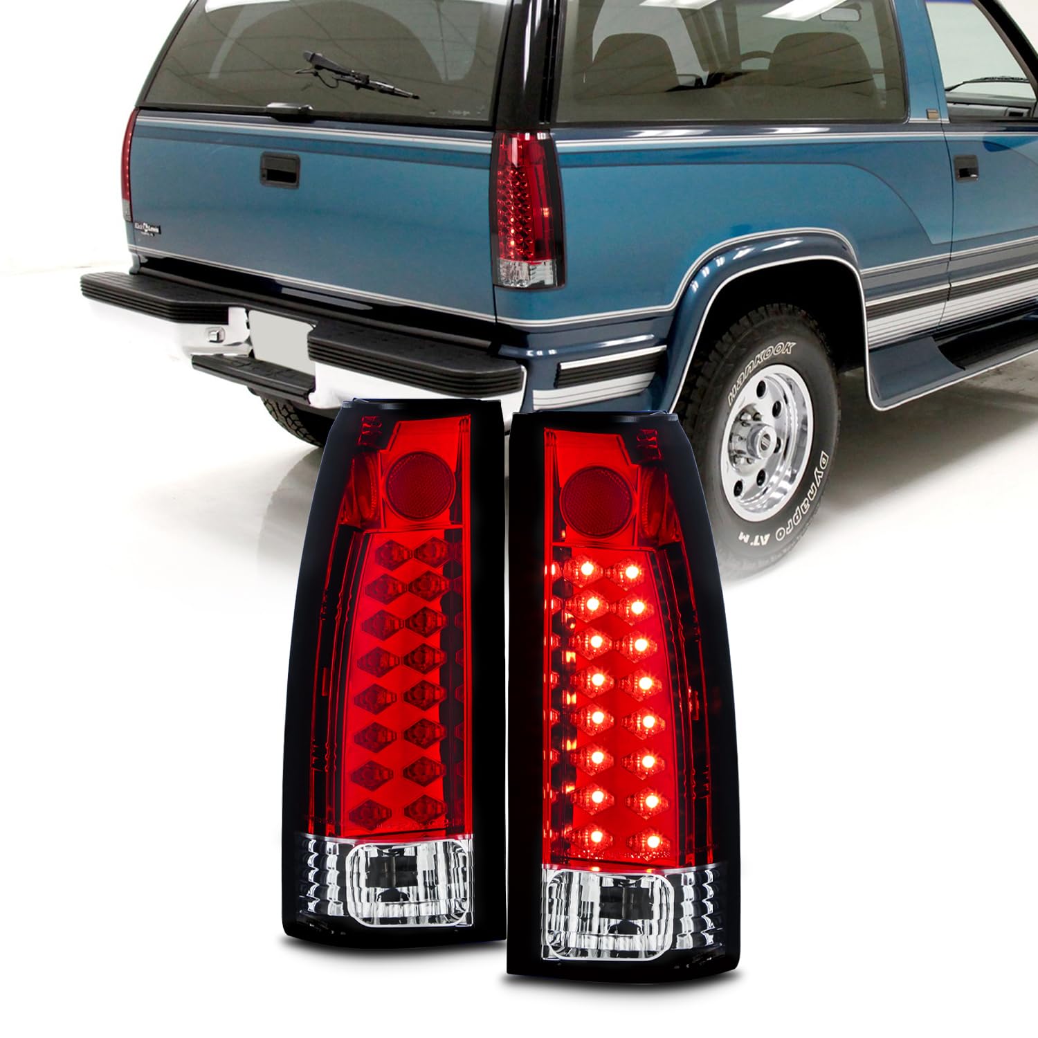 AKKON Red Clear LED Tail Lights Brake Lamps Pair for 88-98 Chevy C/K Series & GMC Sierra Pickup Trucks - Durable Replacement, Enhanced Visibility for Night Driving & Off-Road Adventures