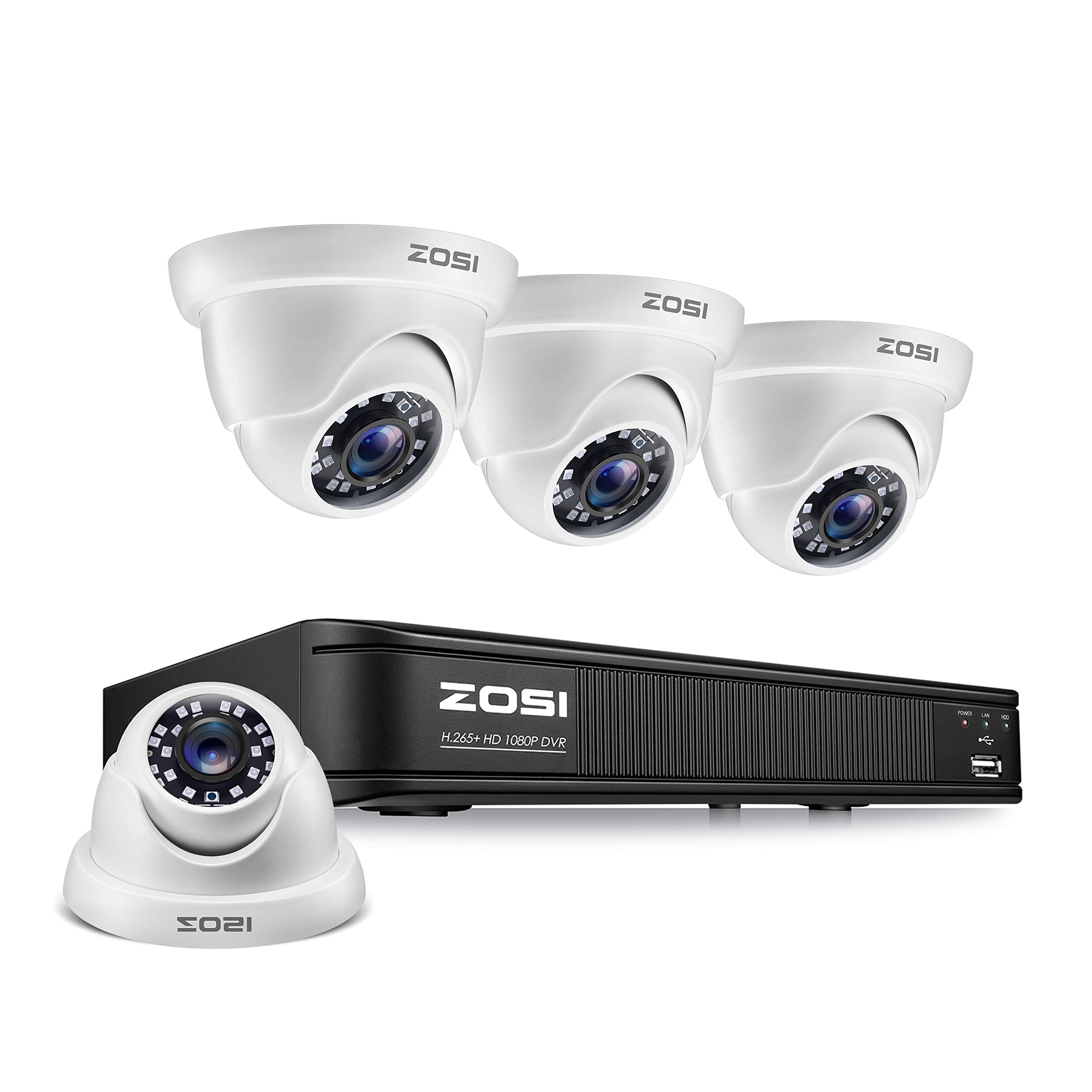 ZOSI 8 Channel 1080p HD Home Security Camera System with 4 Indoor/Outdoor Dome Cameras, DVR Recorder, Remote Access & Motion Detection - Ideal for Home, Office & Business Surveillance