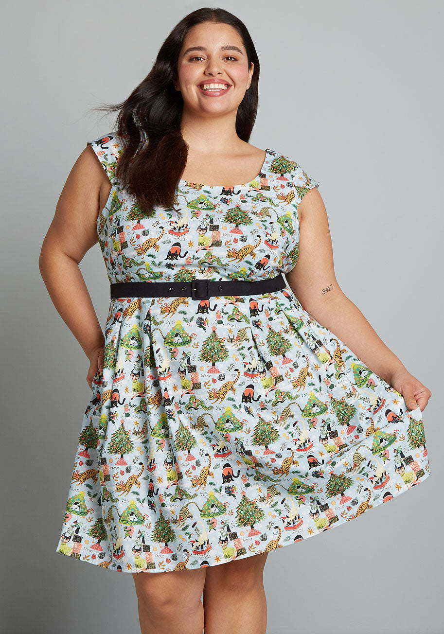 ModCloth X Retrolicious Making Meow A-Line Dress - Vintage Inspired Floral Swing Dress for Women | Perfect for Parties, Dates & Retro Fashion Lovers