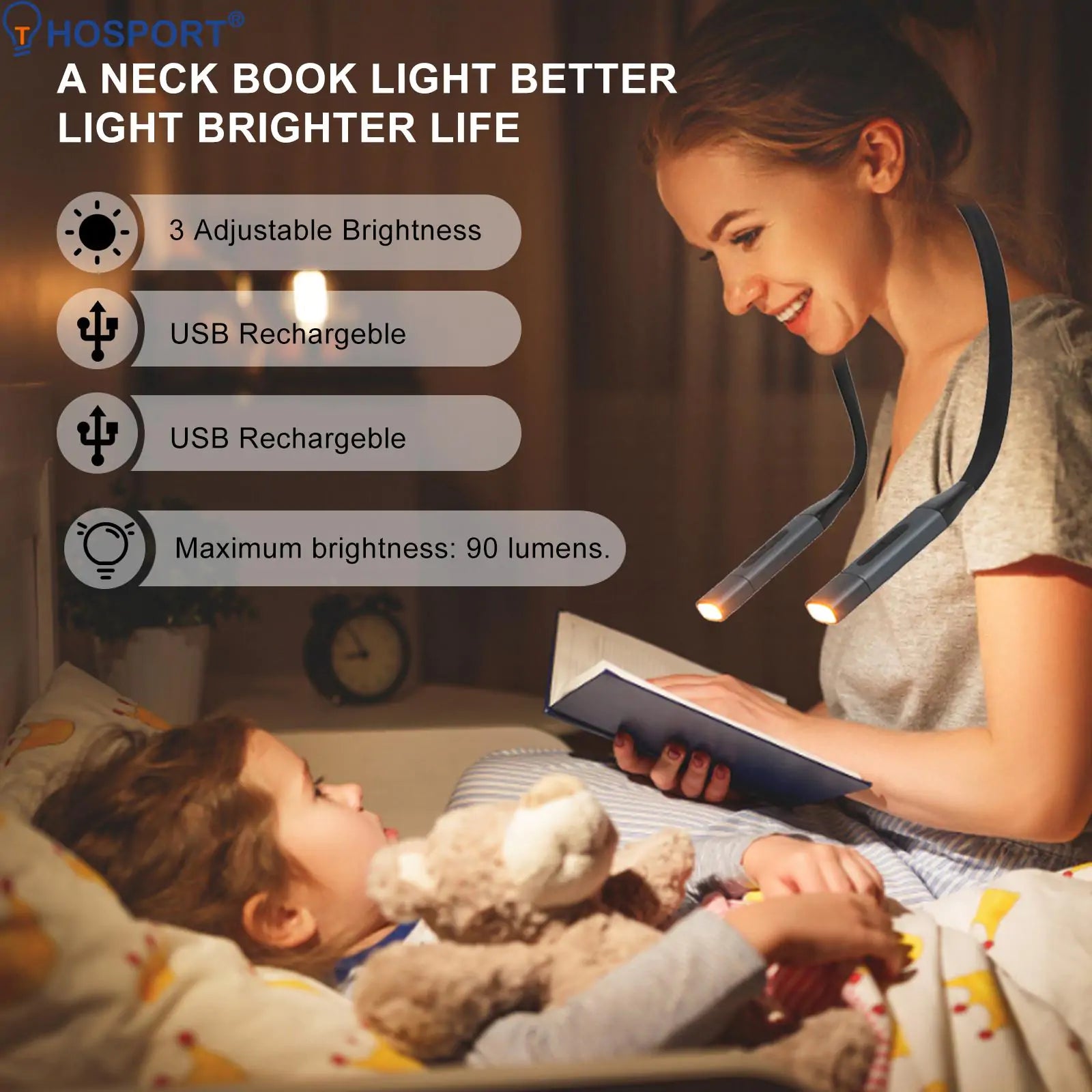Adjustable Neck Reading Light - Hands-Free LED Book Light for Night Reading, Studying & Crafting - Perfect for Bed, Travel & Office Use