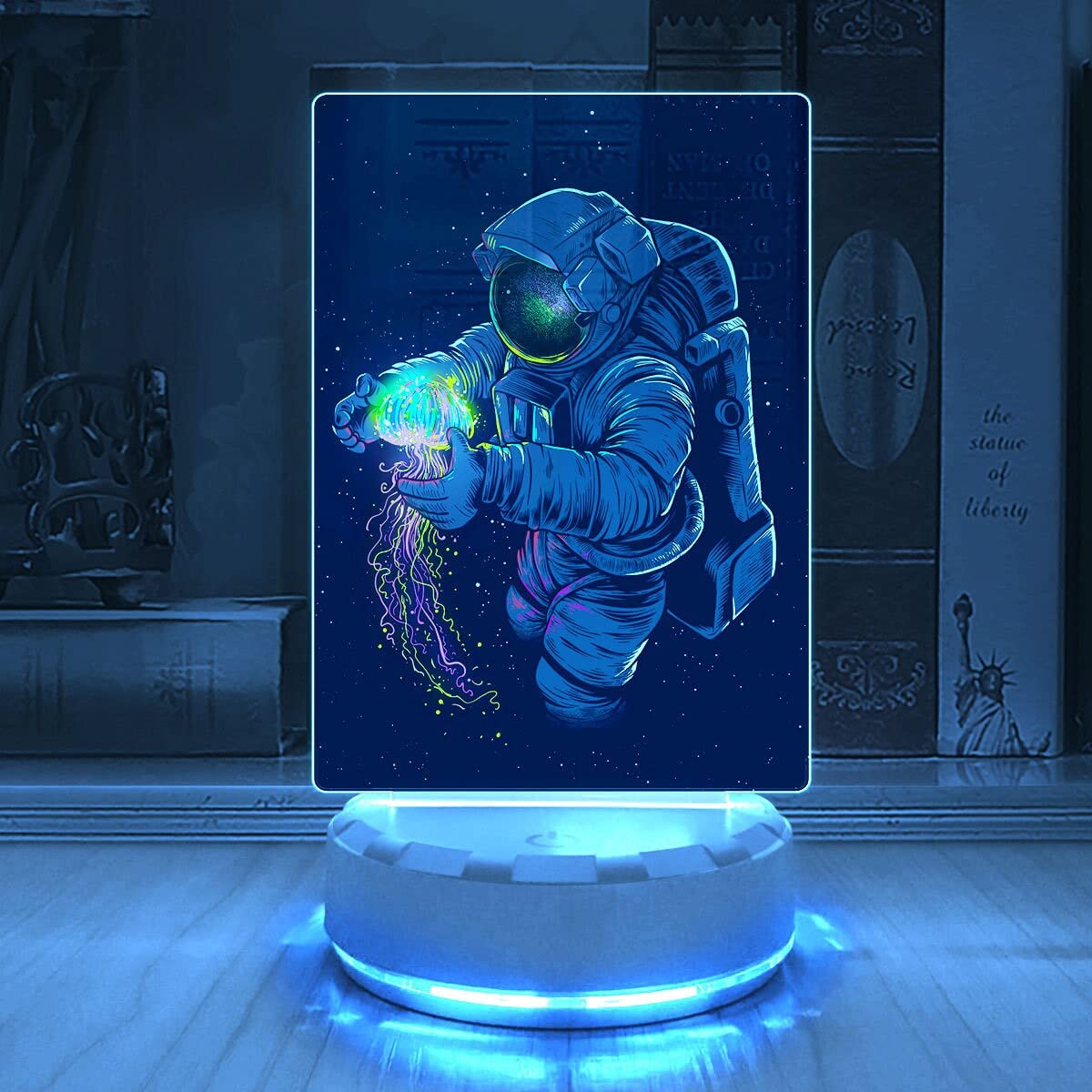 Ancfun Astronaut & Jellyfish Space LED Desk Lamp - Adjustable Brightness Multicolor Night Light for Sci-Fi Room Decor | Perfect Gift for Space Lovers, Kids Bedroom & Office Desk Lighting