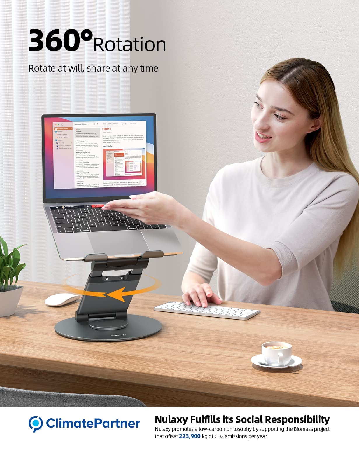 Nulaxy Adjustable Laptop Stand for Desk - 360° Rotating & Telescopic Ergonomic Riser with Swivel Base, Fits 10-17 Inch Laptops (MacBook, Dell, HP) - Perfect for Home Office, Gaming & Workstation Setup (Gray)
