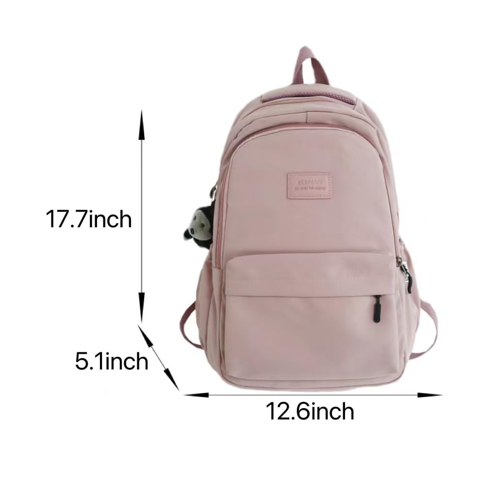 Stylish Preppy Backpack for Women & Men - Aesthetic College Backpack with Adorable Monkey Pendant - Travel & School Daypack Fits 15.6 Inch Laptop (Black, One Size) - Perfect for Campus, Commuting & Weekend Getaways