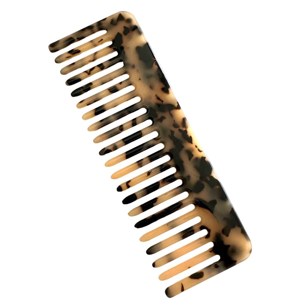 CLUB N'2 Ivory Tortoise Wide Tooth Hair Comb - Unisex Detangling Comb for Straight, Wavy & Curly Hair - Styling Comb for Smooth & Tangle-Free Hair - Perfect for Daily Use, Travel & Salon Styling