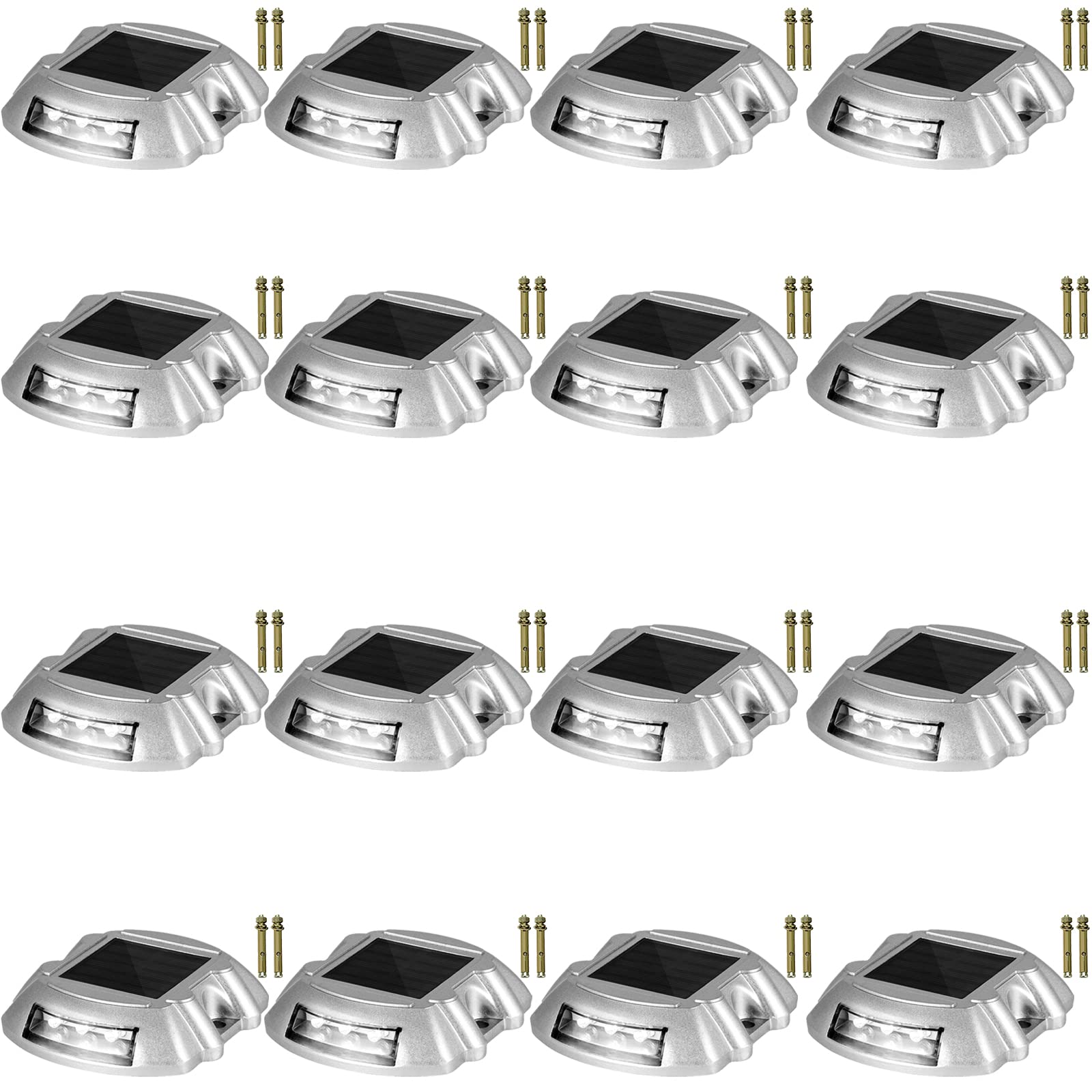 Happybuy 16-Pack Solar Driveway Lights - Bright White Outdoor Waterproof Wireless Solar Deck Lights with 6 LEDs for Path, Garden, Walkway, Sidewalk & Steps | Perfect for Driveway Marking, Landscape Lighting & Night Safety