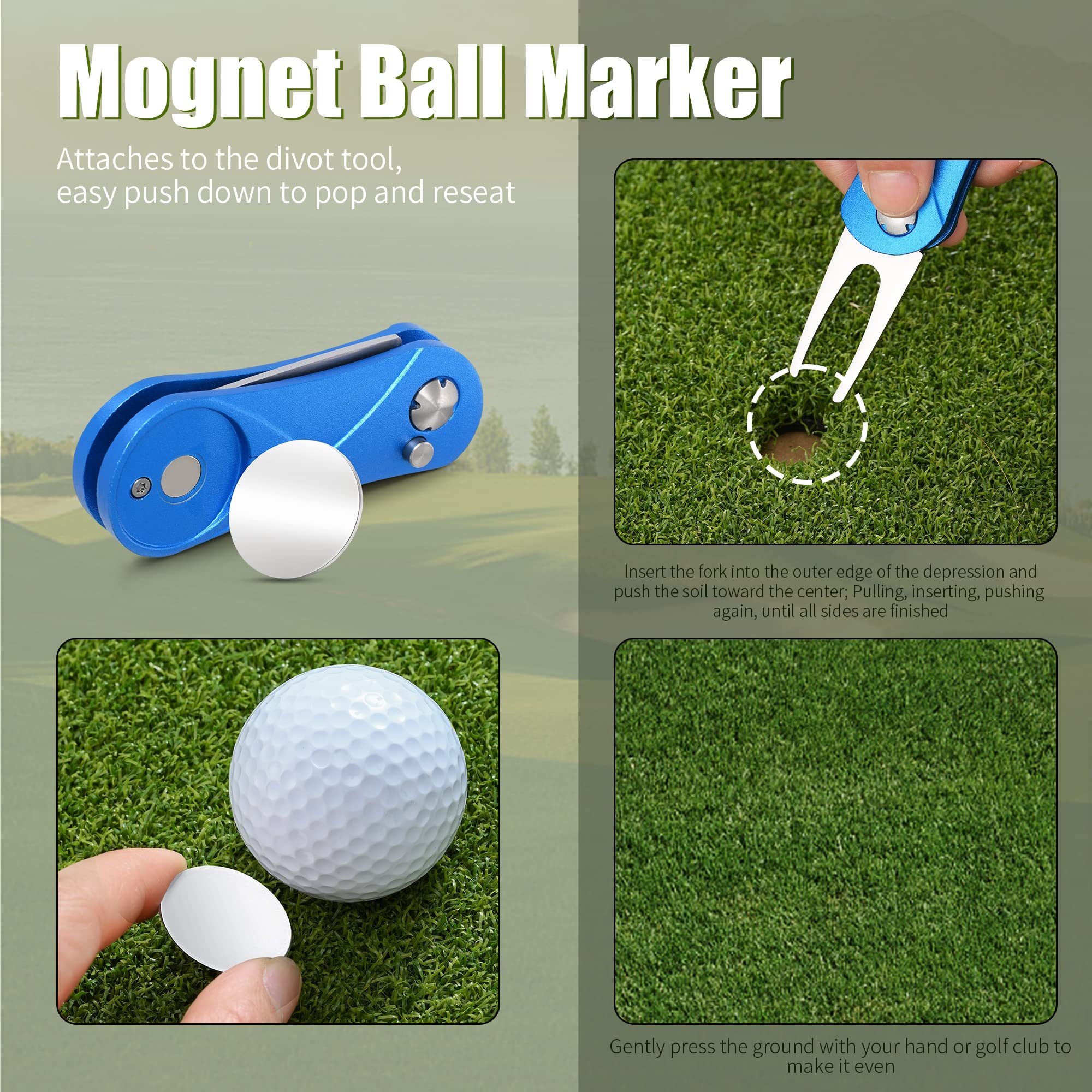 Premium All-Metal Foldable Golf Divot Repair Tool with Magnetic Ball Marker | Pop-Up Button Design | Durable Golf Accessories for Men | Perfect for Course Maintenance & Practice Sessions
