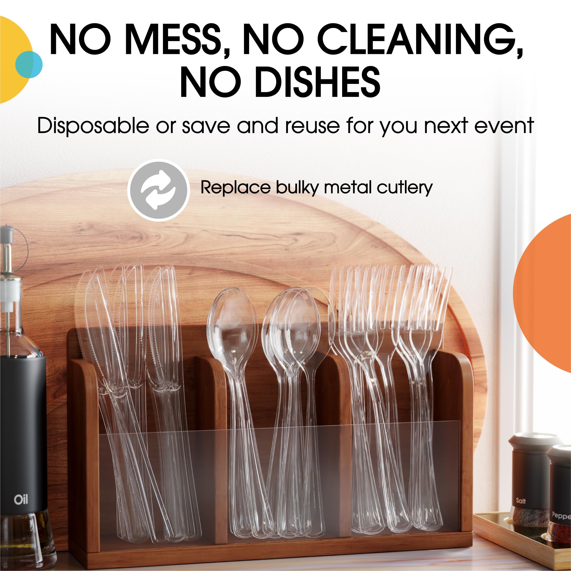 150-Piece Heavy Duty Clear Plastic Cutlery Set - Disposable Forks, Knives & Spoons (50 Each) - Durable Party Flatware for Weddings, Picnics & Catering Events