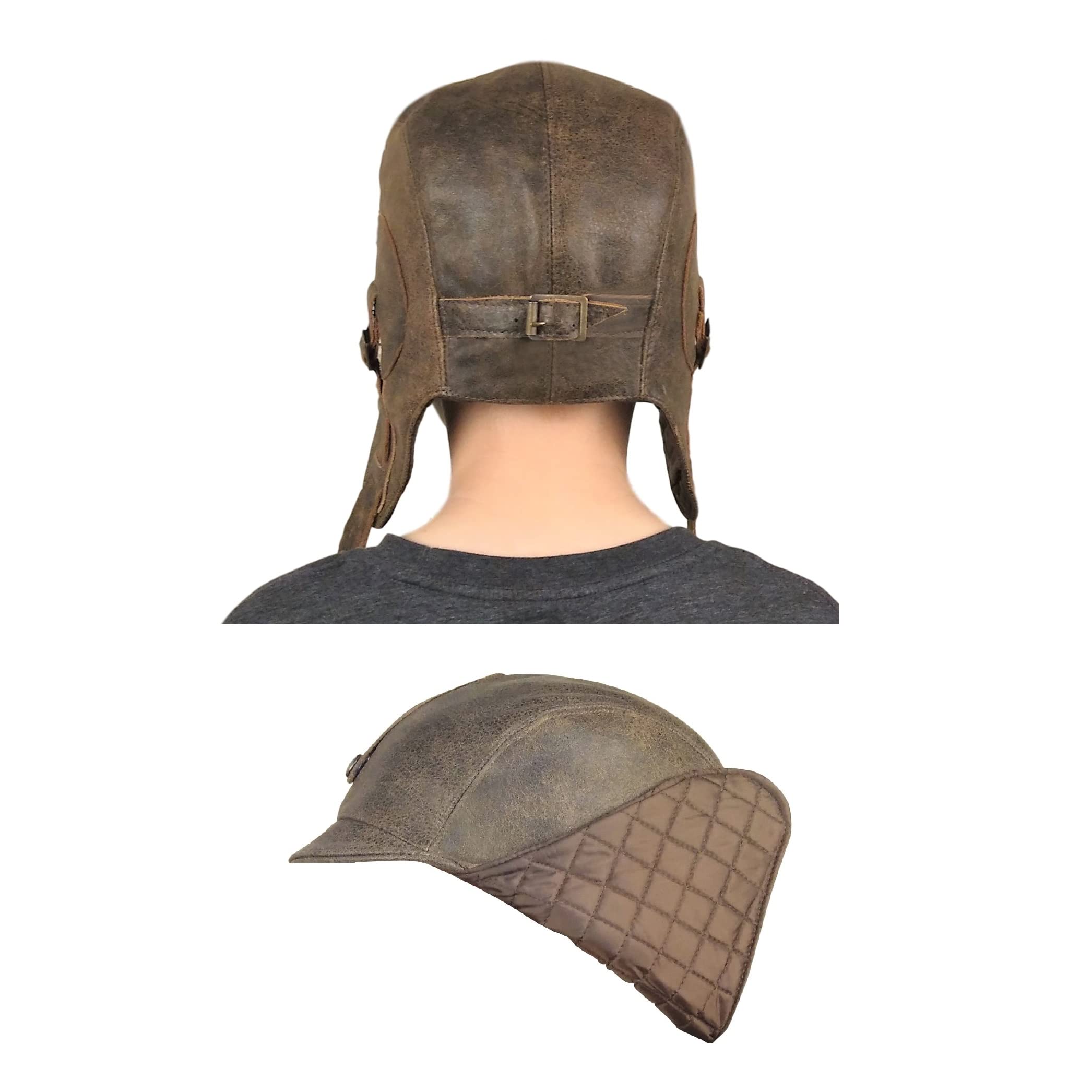 Kids Aviator Hat with Goggles - Real Brown Leather Pilot Flying Cap for Boys & Girls - Adjustable Children's Helmet (Small) - Perfect for Dress Up, Halloween Costumes & Aviation Themed Parties