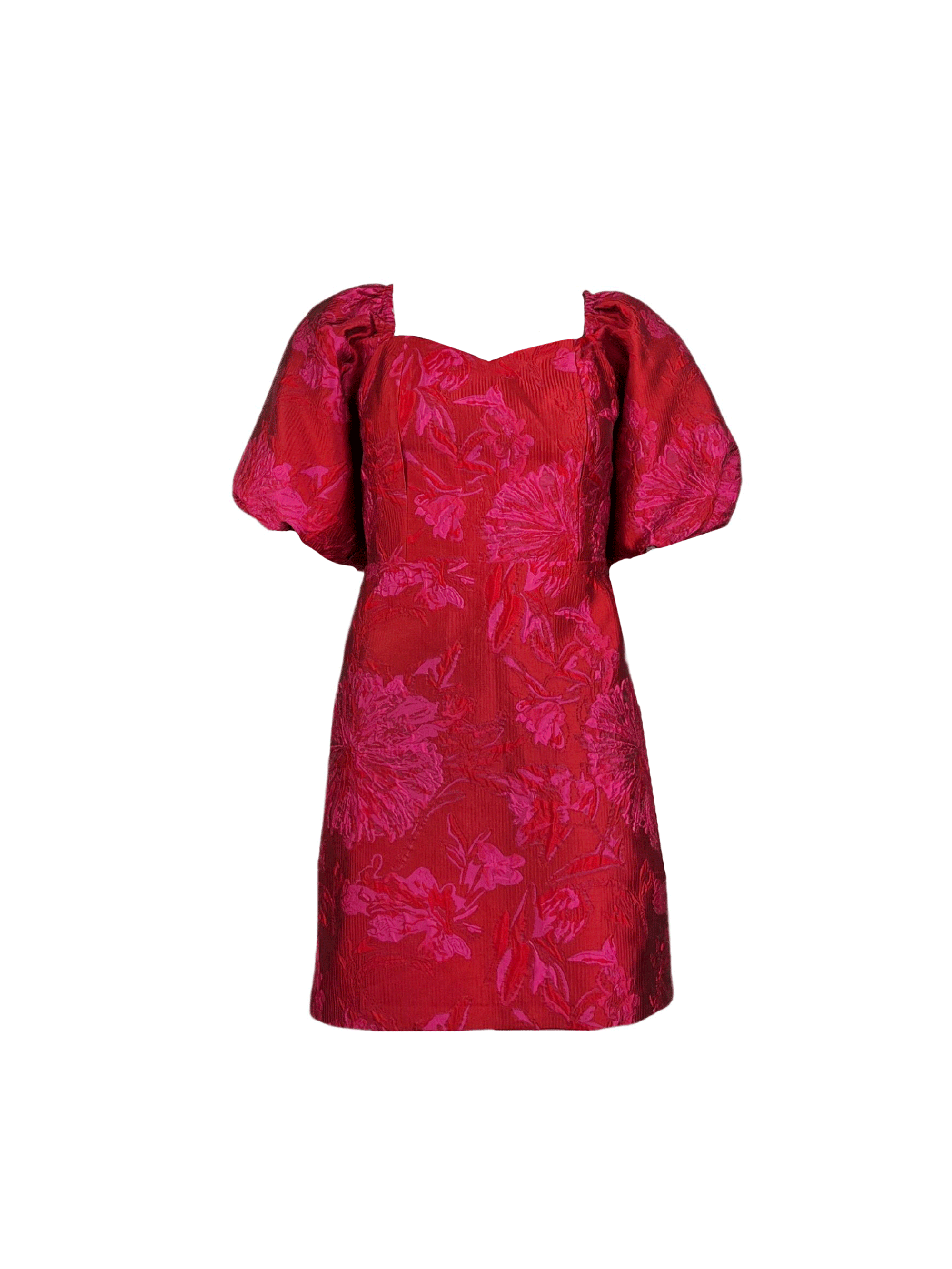 Lola Pink Jacquard Puff Sleeve Mini Dress - Elegant Floral Print Party Dress for Women, Perfect for Weddings, Dates & Special Occasions