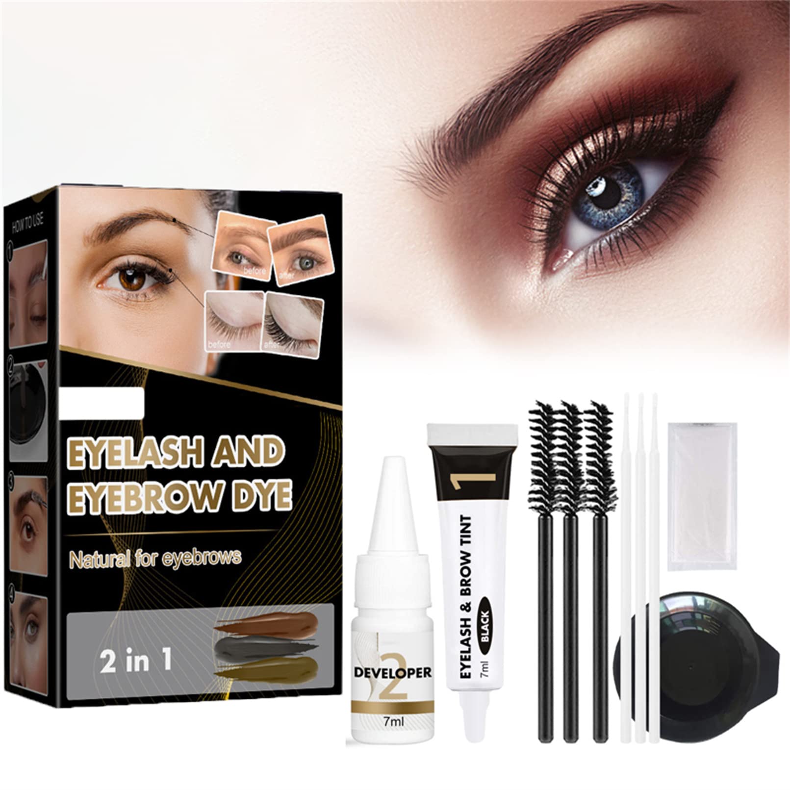 Professional Eyelash & Eyebrow Dye Kit - Long Lasting, Smudge Proof & Sweat Resistant Tinting Set for Salon & Home Use - Perfect for Lash Lift, Brow Tint & DIY Beauty Treatments