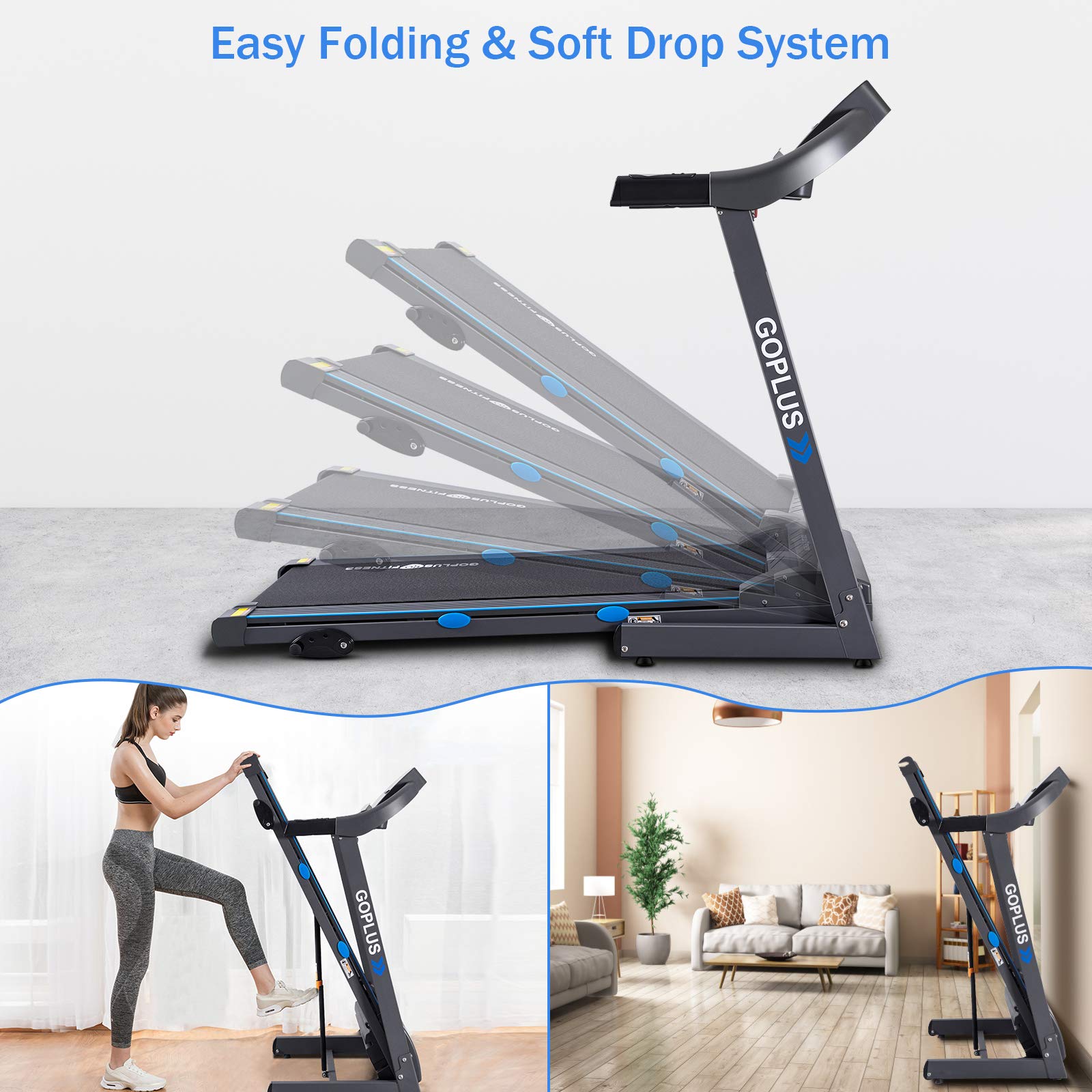 Goplus 2.25HP Folding Treadmill with Incline - Electric Running Machine for Home & Gym, Blue Backlit LCD Display, Cardio Workout Equipment for Walking, Jogging & Fitness Training | Perfect for Small Spaces & Home Exercise