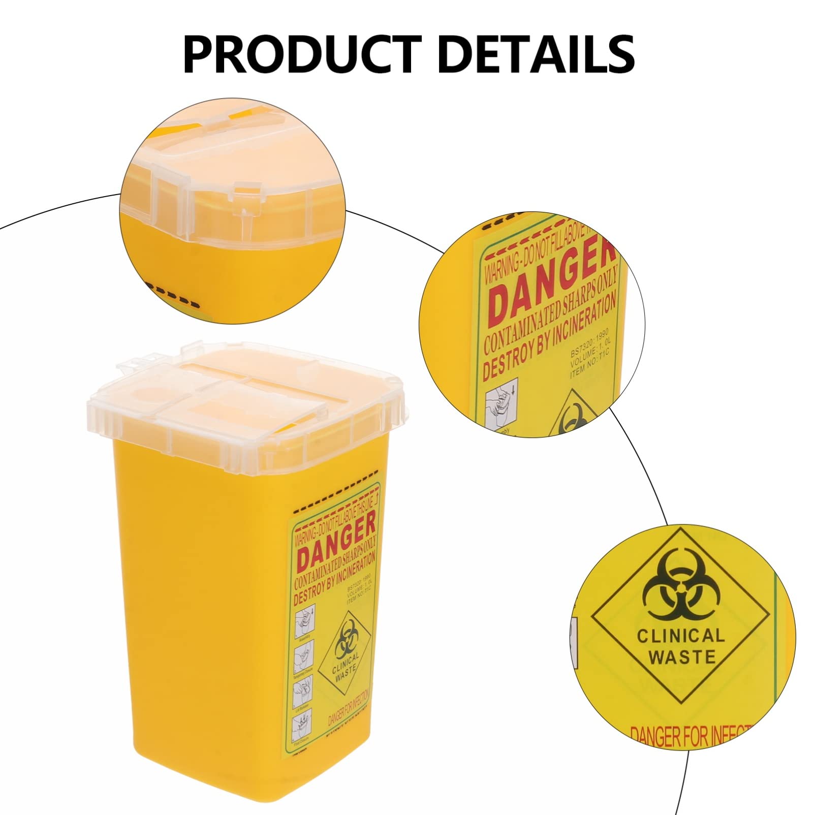 Sharps Disposal Container - Biohazard Needle & Syringe Disposal Box | Small Portable Medical Waste Bin for Travel, Home & Professional Use (Yellow) | Ideal for Hospitals, Clinics & Home Healthcare