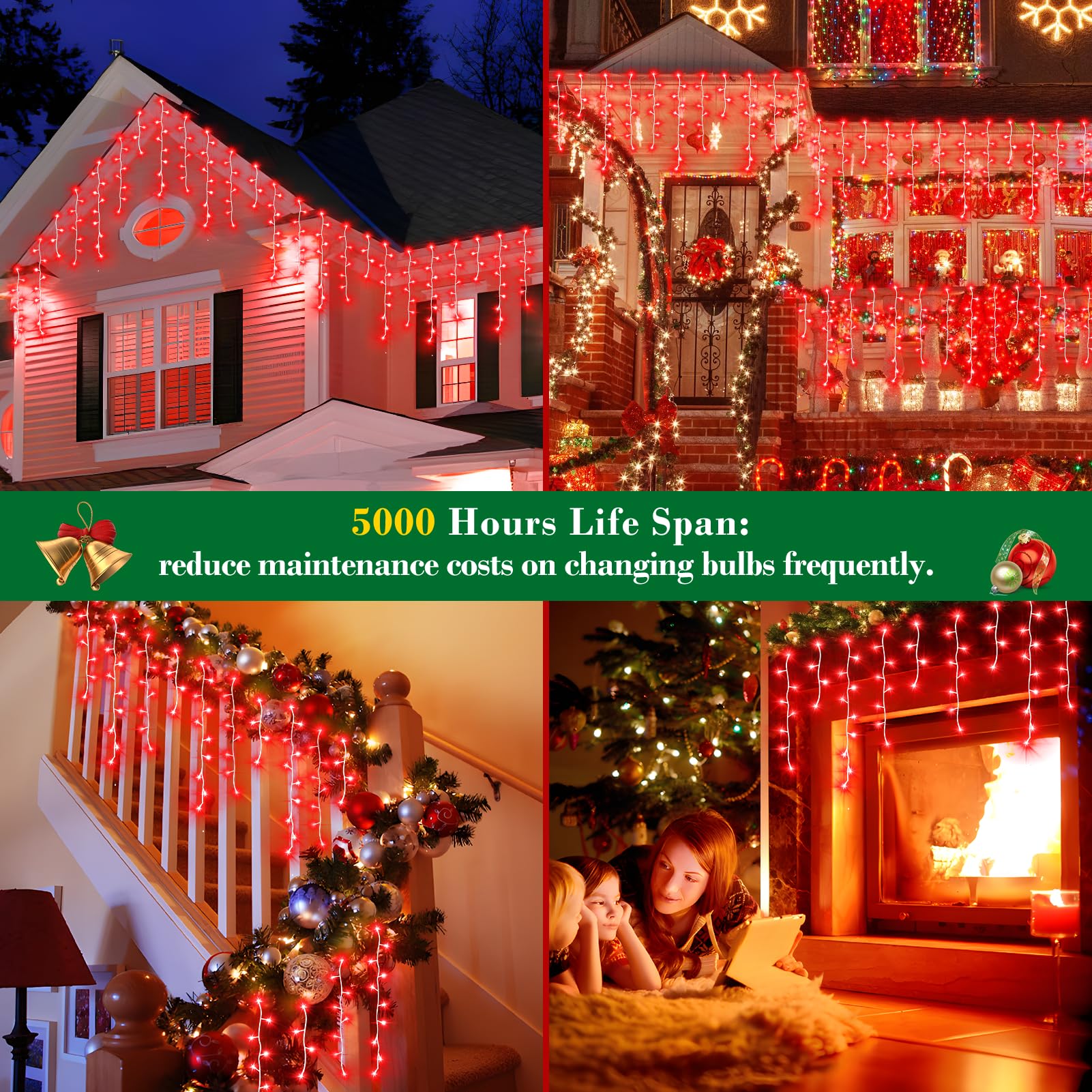 XURISEN 66ft Outdoor Christmas Lights Decorations - 640 LED Waterproof Fairy String Lights with 8 Modes & 120 Drops, Timer Memory Function for Holiday, Wedding, Party, Garden, Patio, and Indoor Decor (Red)