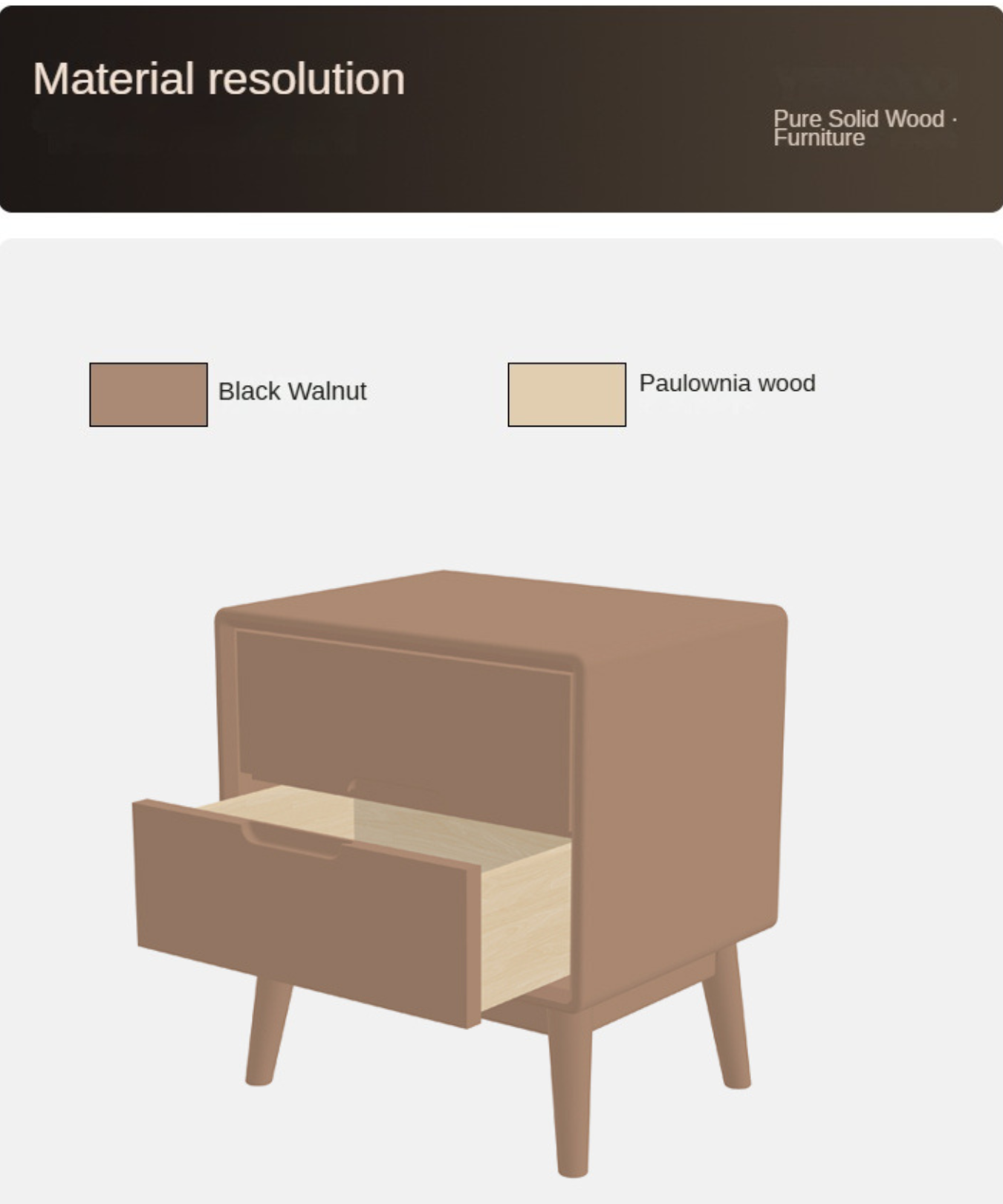 Premium Black Walnut Solid Wood Nightstand with Storage - Modern Bedside Table for Bedroom, Living Room & Guest Room - Durable & Stylish Furniture for Home Decor