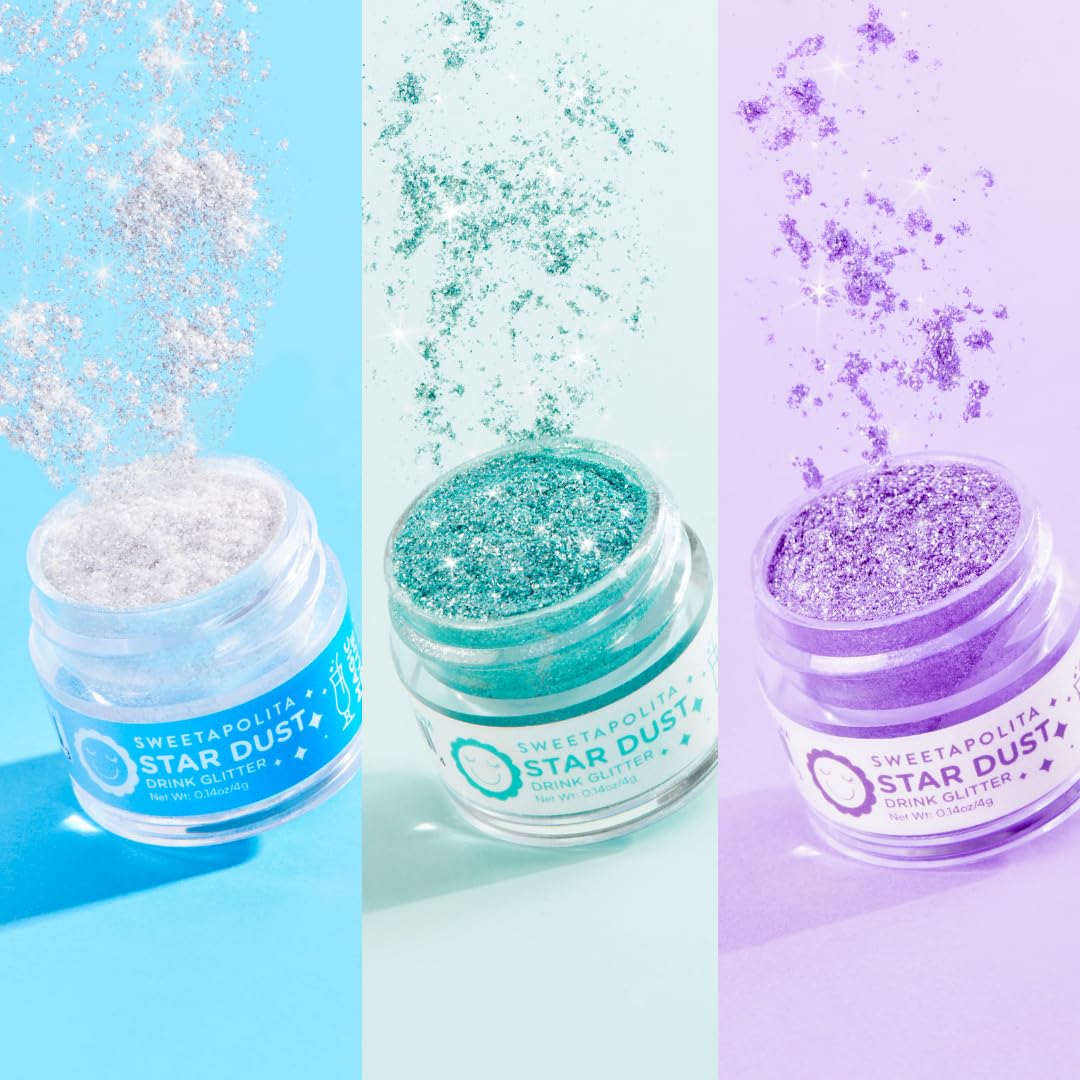 Sweetapolita Splashes & Sparkles Edible Drink Glitter Trio - Star Dust for Cocktails, Beer, Wine & Beverages | Perfect for Parties, Weddings & DIY Drinks