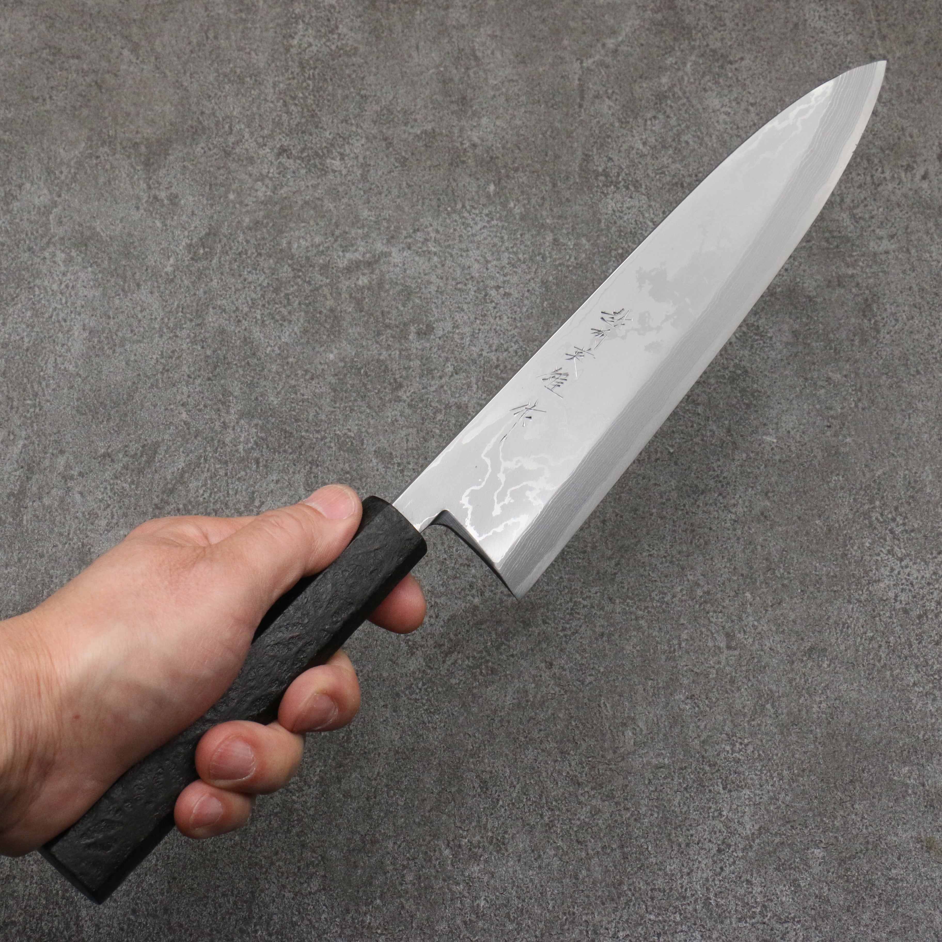 Premium Hideo Kitaoka White Steel No.2 Damascus Mioroshi Deba Knife 240mm - Japanese Chef Knife with Black Washi Wrapped Handle for Sushi, Fish Filleting & Meat Cutting - Professional Kitchen Knife for Chefs & Home Cooks