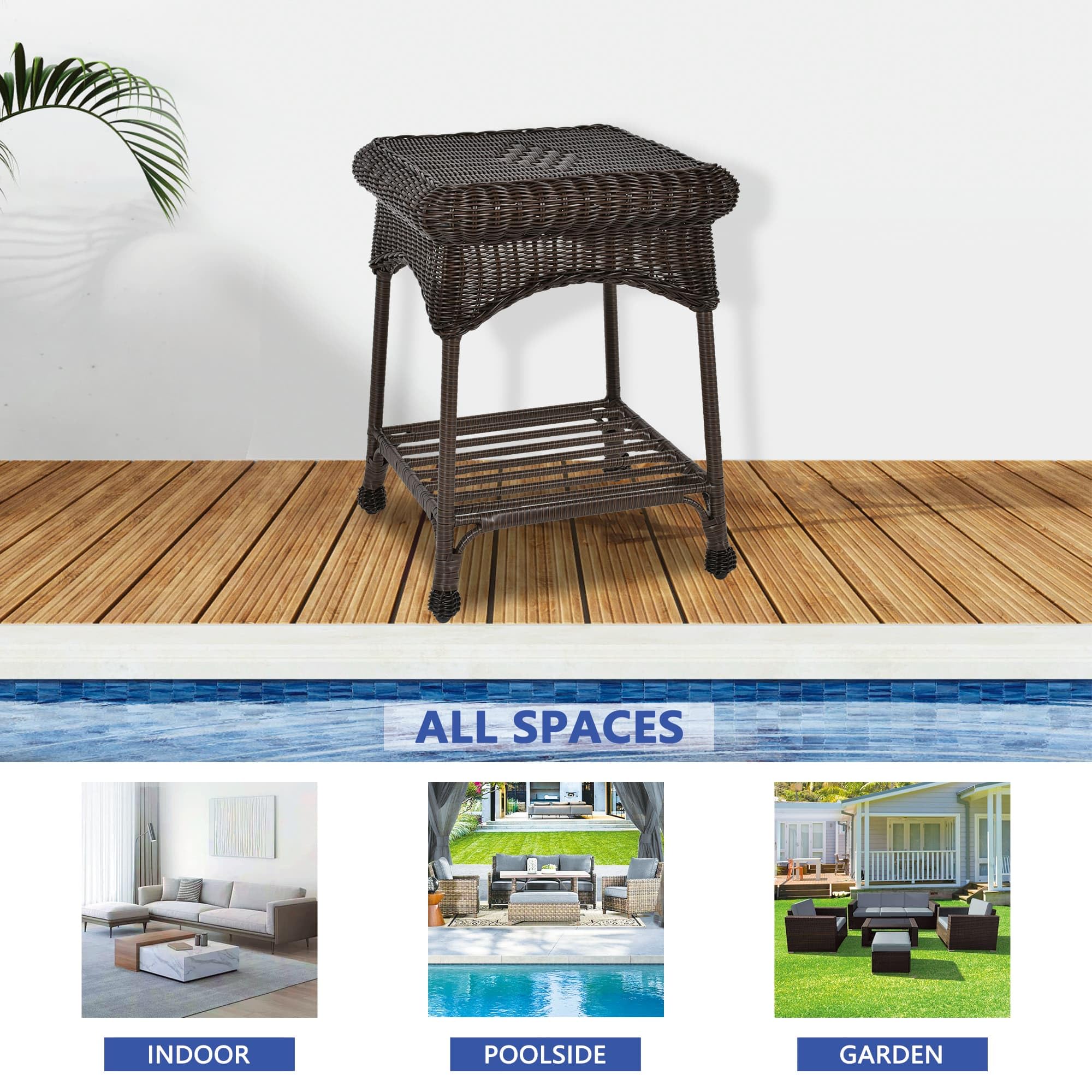 Stylish Outdoor Espresso Wicker End Table - Weather-Resistant Patio Side Table for Coffee & Drinks - Perfect for Garden, Poolside & Balcony Decor