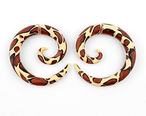Leopard Print Spiral Earrings - Animal Tribal Fake Gauges, Tunnels & Cheater Stretchers for Stretched Lobes | Faux Piercing Body Jewelry for Women & Men | Perfect for Parties, Concerts & Boho Fashion