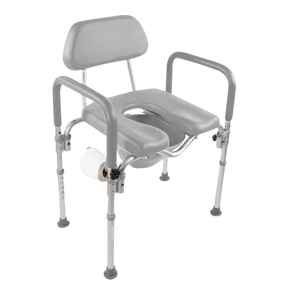 Premium Adjustable Height Shower Chair with Padded Seat & Backrest - Comfortable Raised Toilet Seat for Elderly & Seniors - Includes Commode Pail & Lid - Gray - Ideal for Bathroom Safety & Mobility Assistance